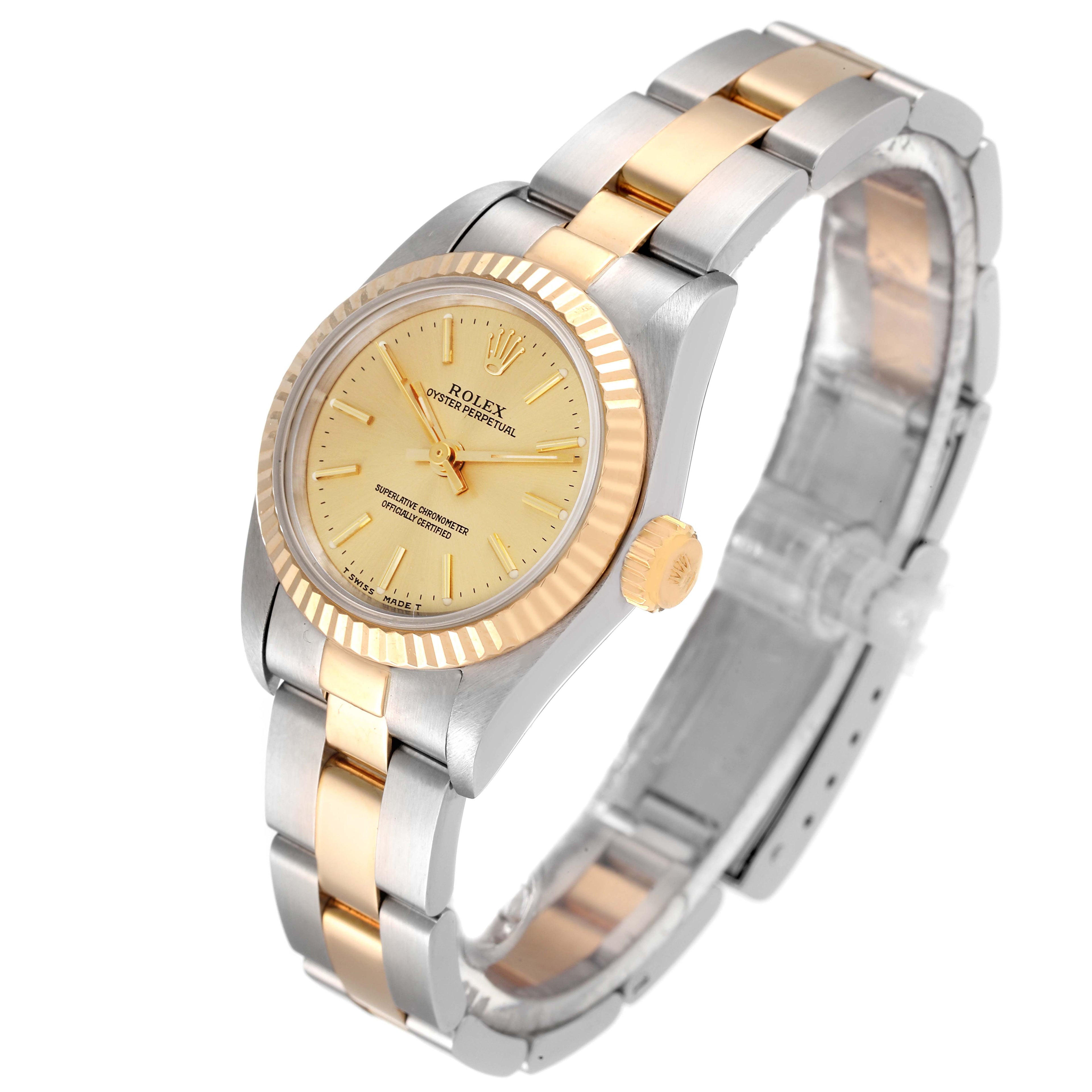 Rolex Oyster Perpetual Fluted Bezel Steel Yellow Gold Ladies Watch 67193 Papers