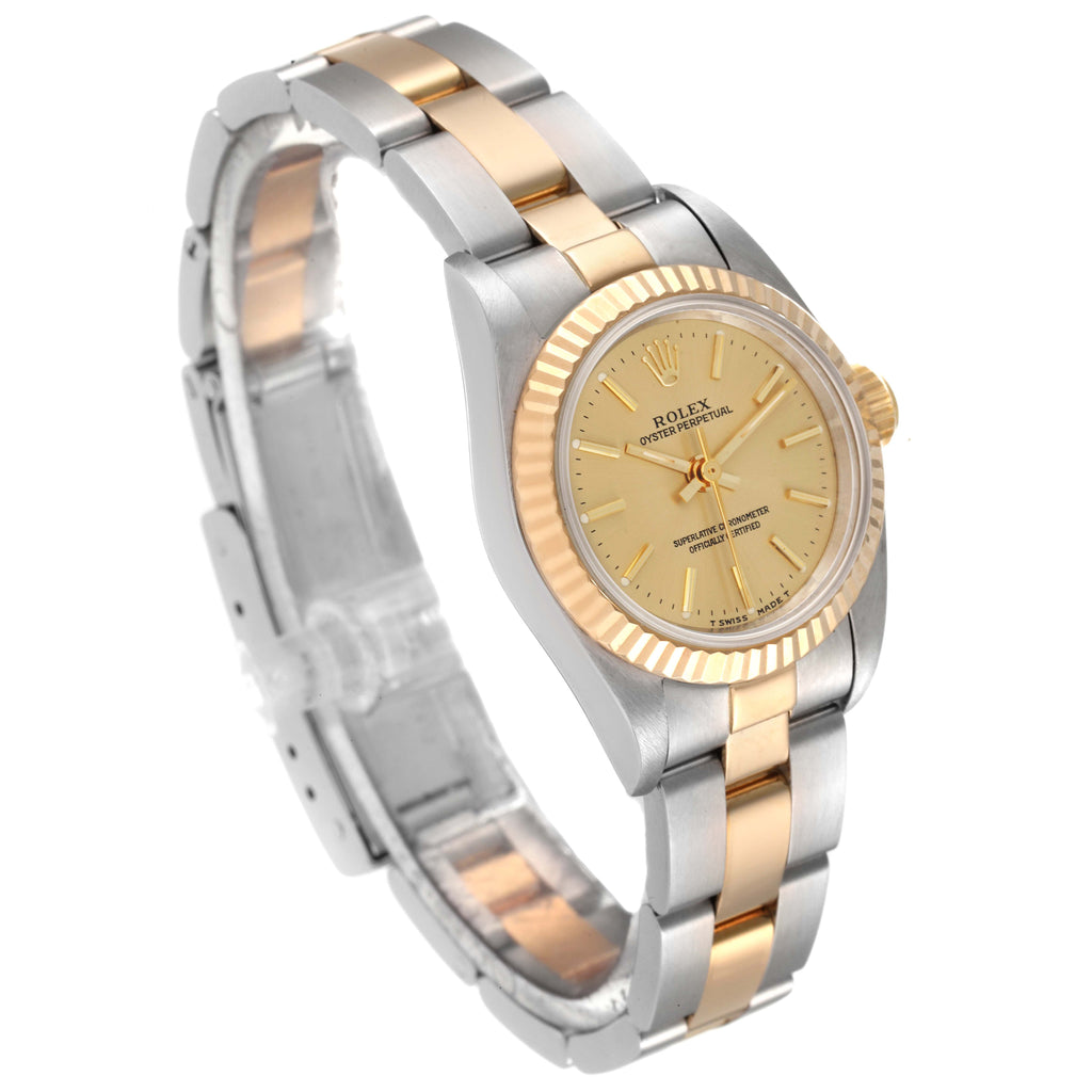 Rolex Oyster Perpetual Fluted Bezel Steel Yellow Gold Ladies Watch 67193 Papers
