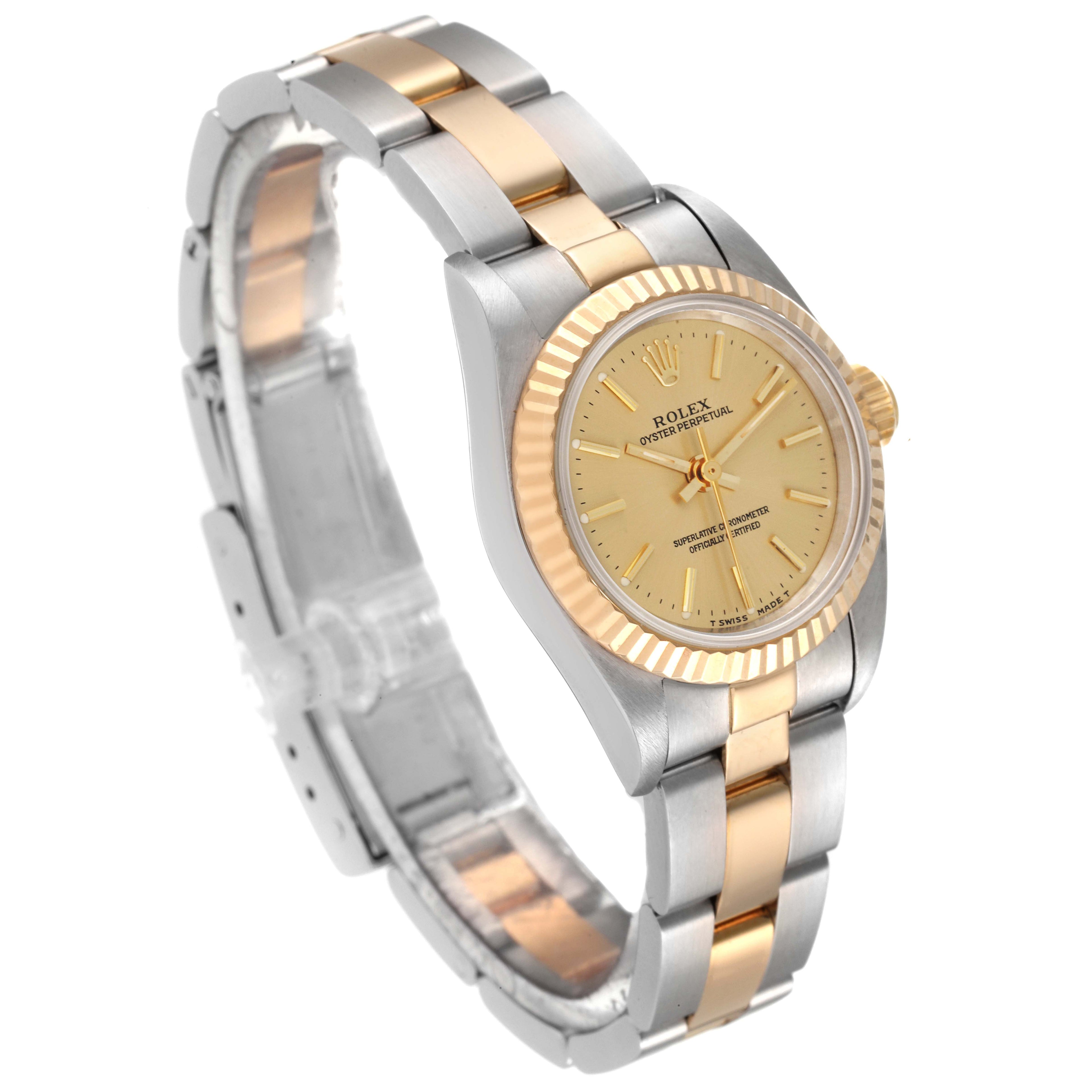 Rolex Oyster Perpetual Fluted Bezel Steel Yellow Gold Ladies Watch 67193 Papers