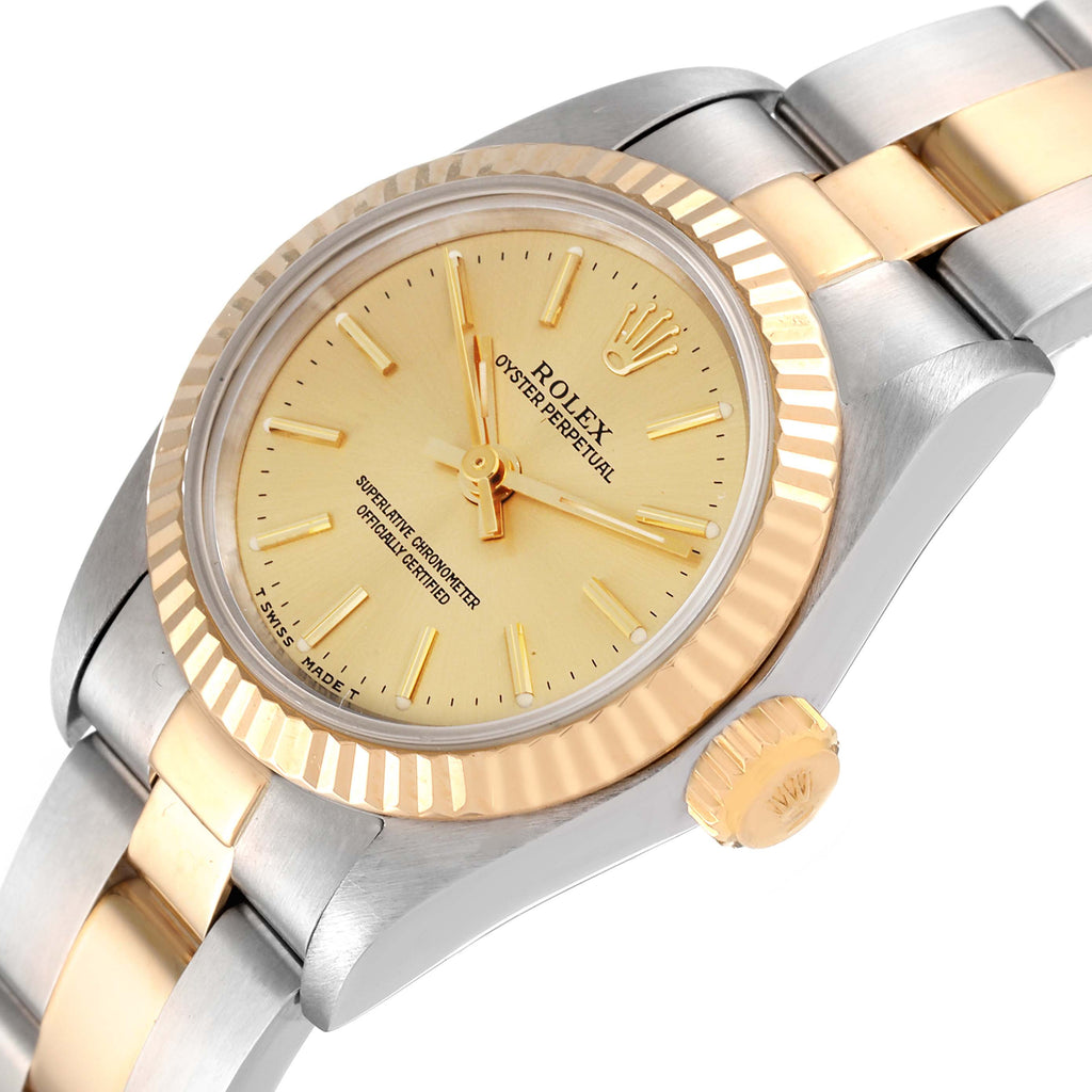 Rolex Oyster Perpetual Fluted Bezel Steel Yellow Gold Ladies Watch 67193 Papers