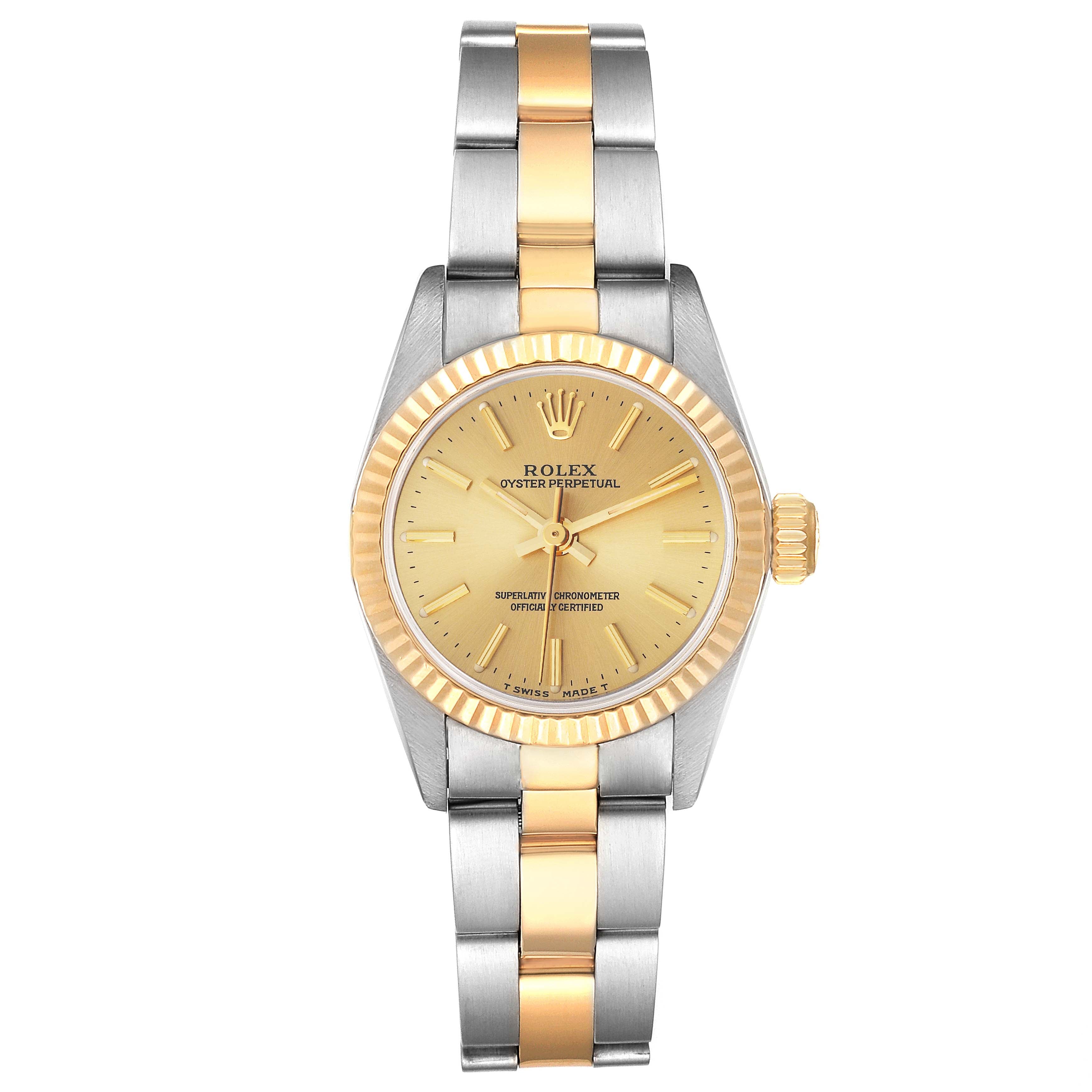 Rolex Oyster Perpetual Fluted Bezel Steel Yellow Gold Ladies Watch 67193 Papers