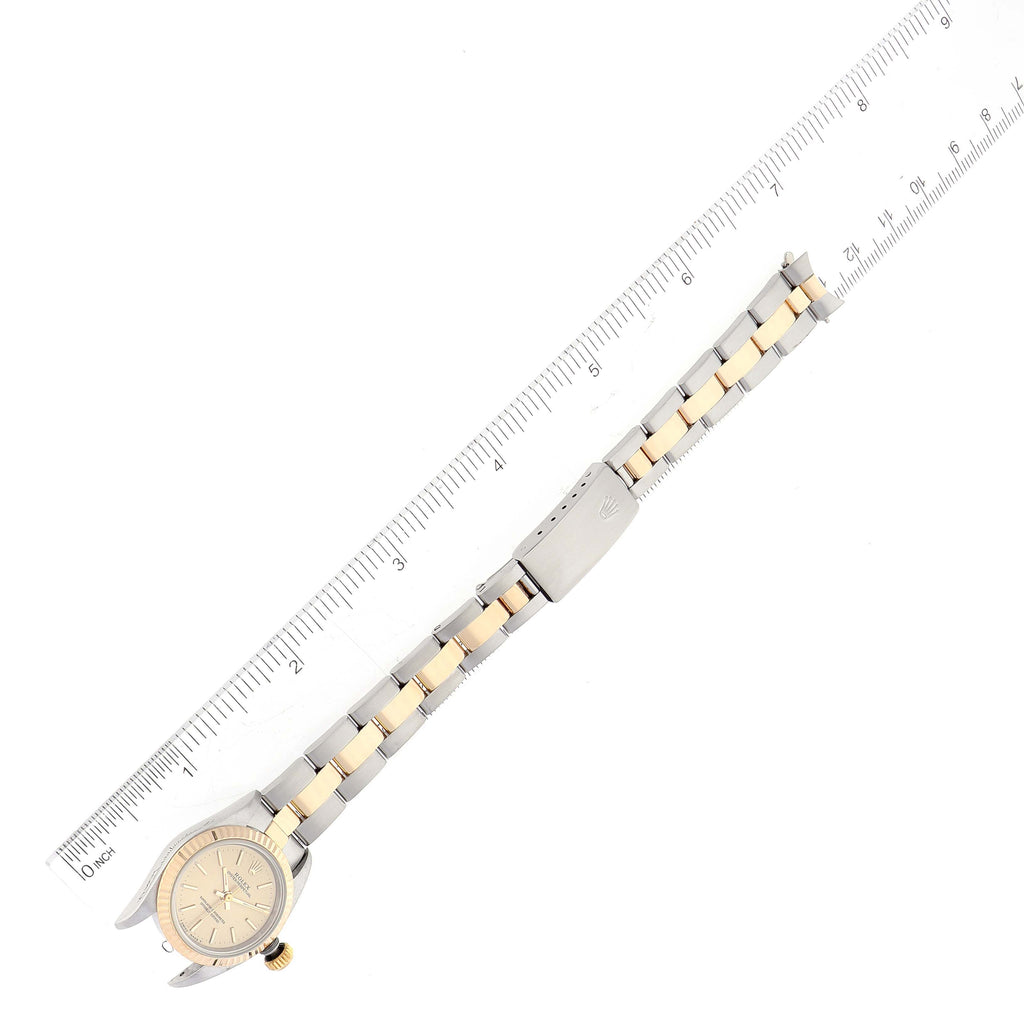 Rolex Oyster Perpetual Fluted Bezel Steel Yellow Gold Ladies Watch 67193 Papers