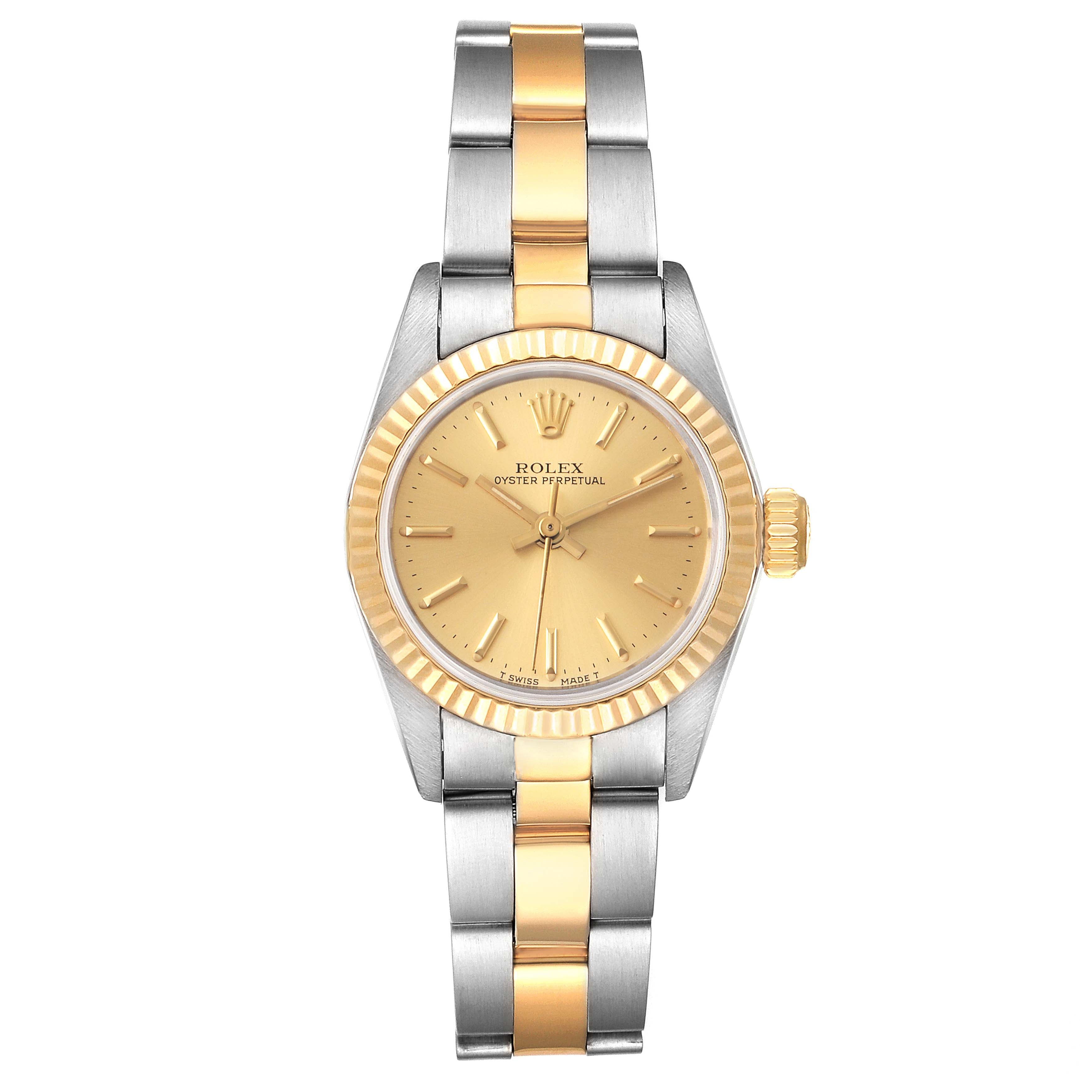 Rolex Oyster Perpetual Fluted Bezel Steel Yellow Gold Watch 67193 Box Papers