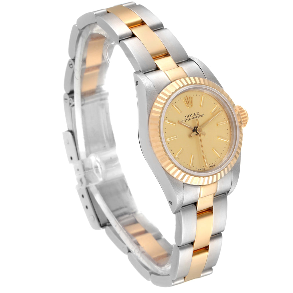 Rolex Oyster Perpetual Fluted Bezel Steel Yellow Gold Watch 67193 Box Papers
