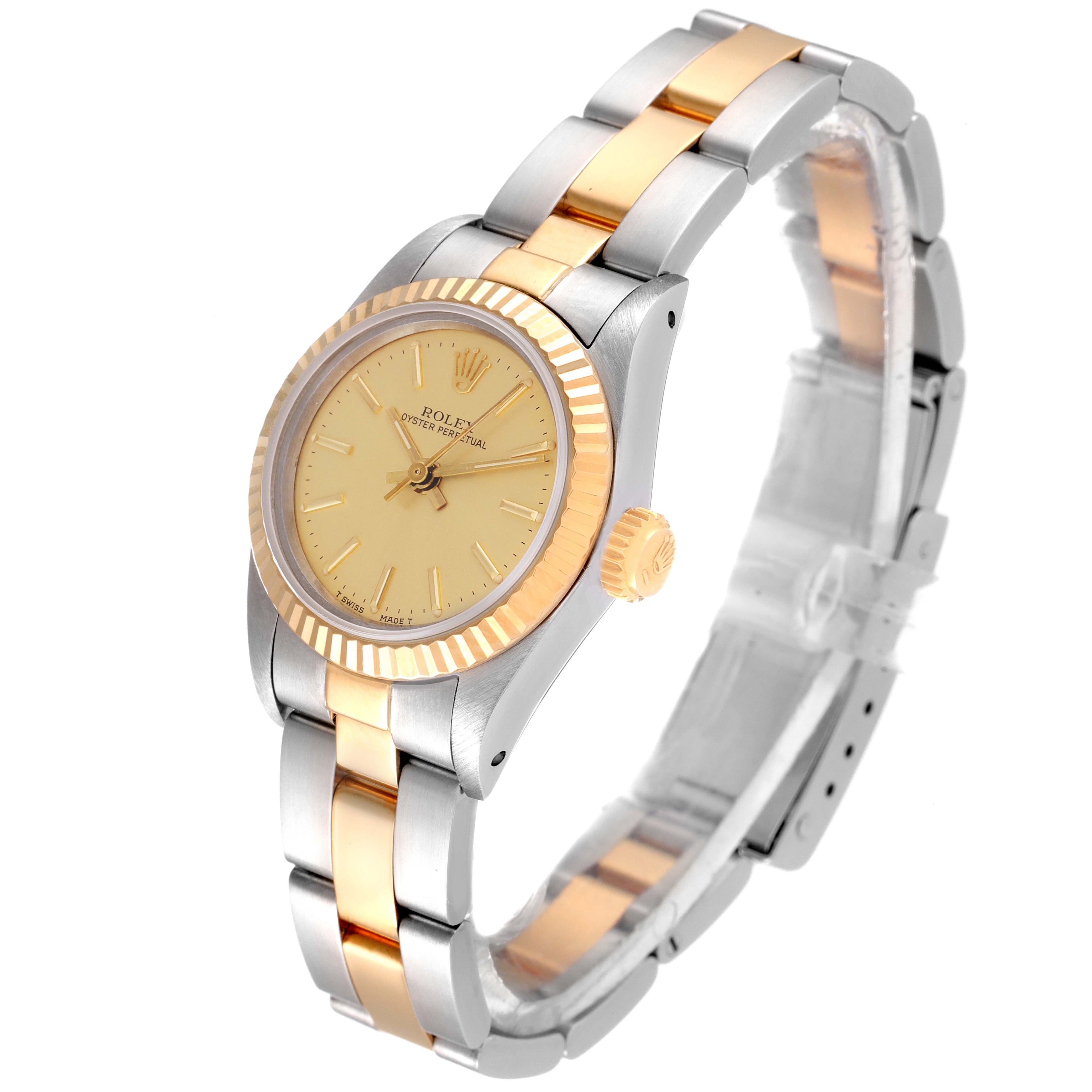 Rolex Oyster Perpetual Fluted Bezel Steel Yellow Gold Watch 67193 Box Papers