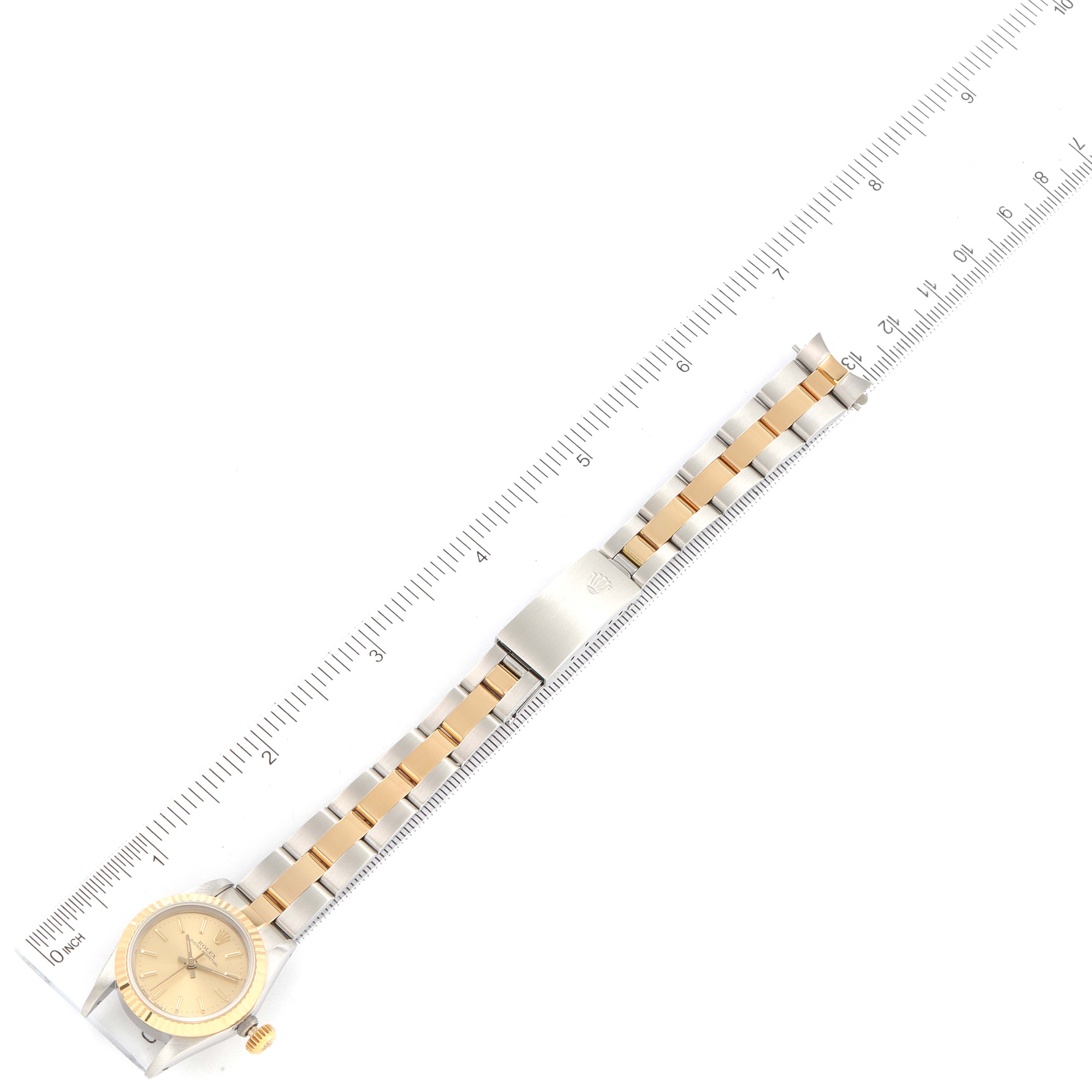 Rolex Oyster Perpetual Fluted Bezel Steel Yellow Gold Watch 67193 Box Papers
