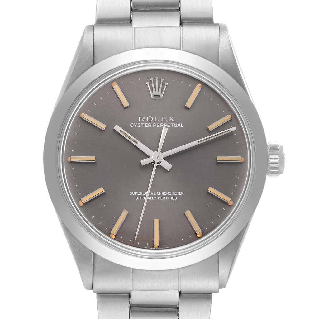 Rolex Oyster Perpetual Ghost Dial Vintage Steel Mens Watch 1002 Box Papers