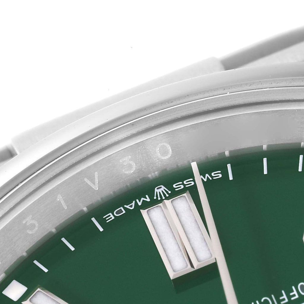 Rolex Oyster Perpetual Green Dial Steel Mens Watch 126000 Unworn