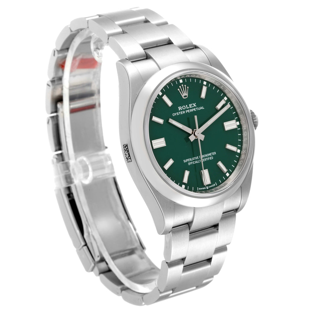 Rolex Oyster Perpetual Green Dial Steel Mens Watch 126000 Unworn