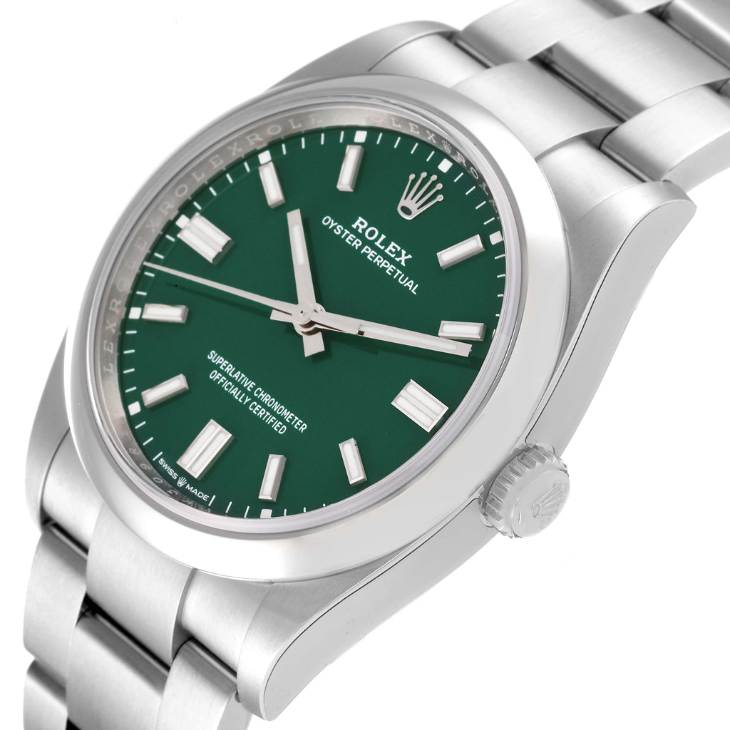 Rolex Oyster Perpetual Green Dial Steel Mens Watch 126000 Unworn