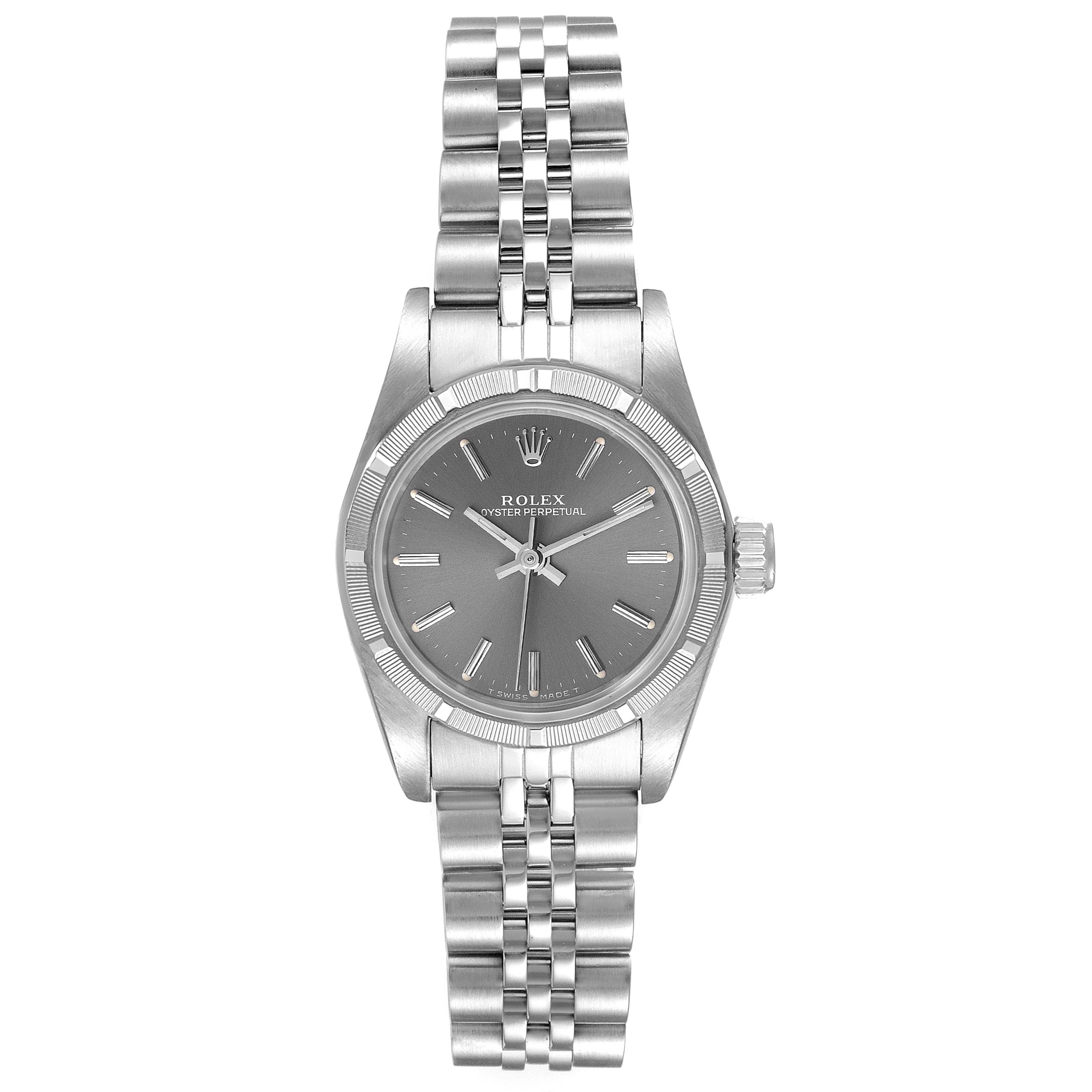 Rolex Oyster Perpetual Grey Dial Oyster Bracelet Ladies Watch 67230
