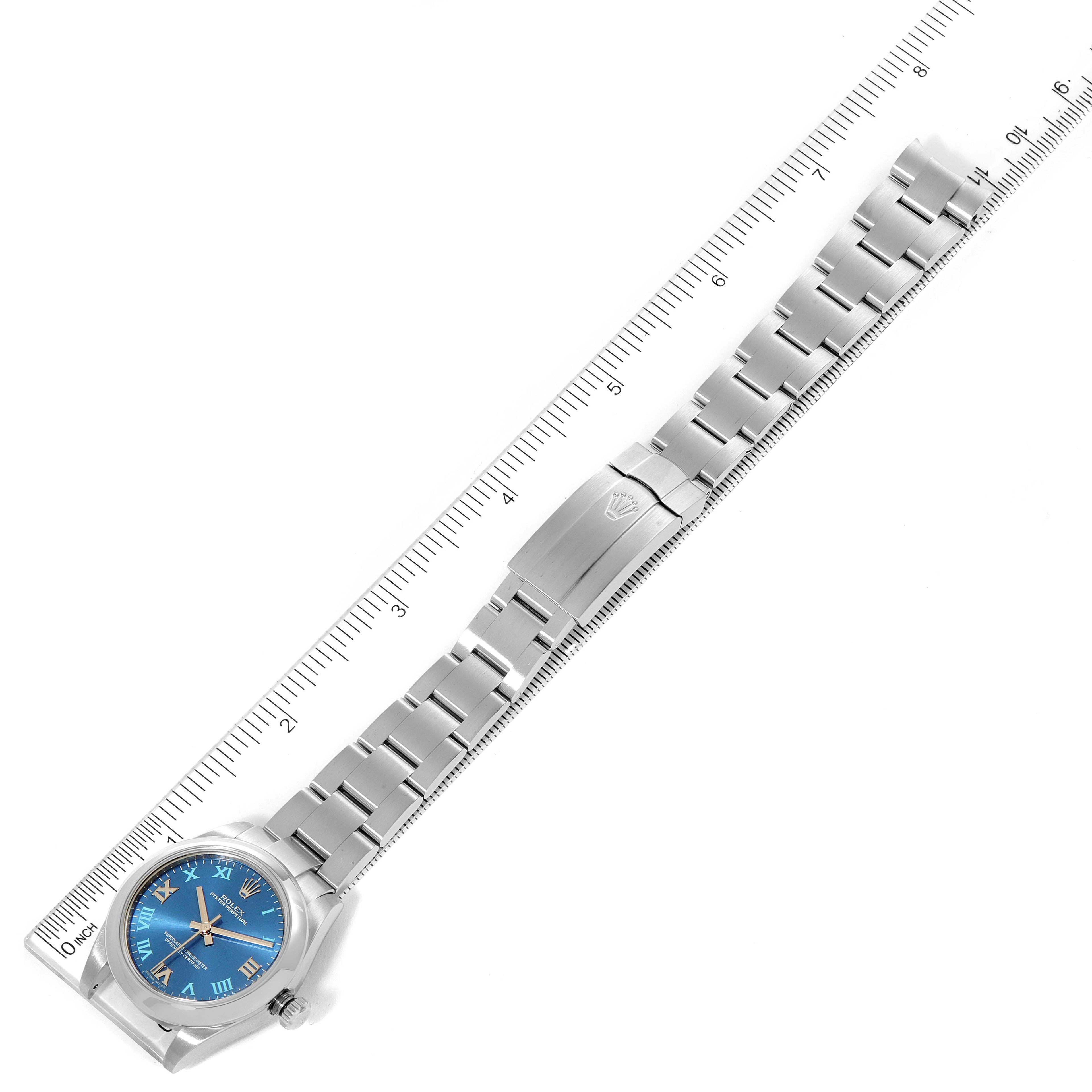 Rolex Oyster Perpetual Midsize 31 Blue Dial Ladies Watch 177200 Box Card