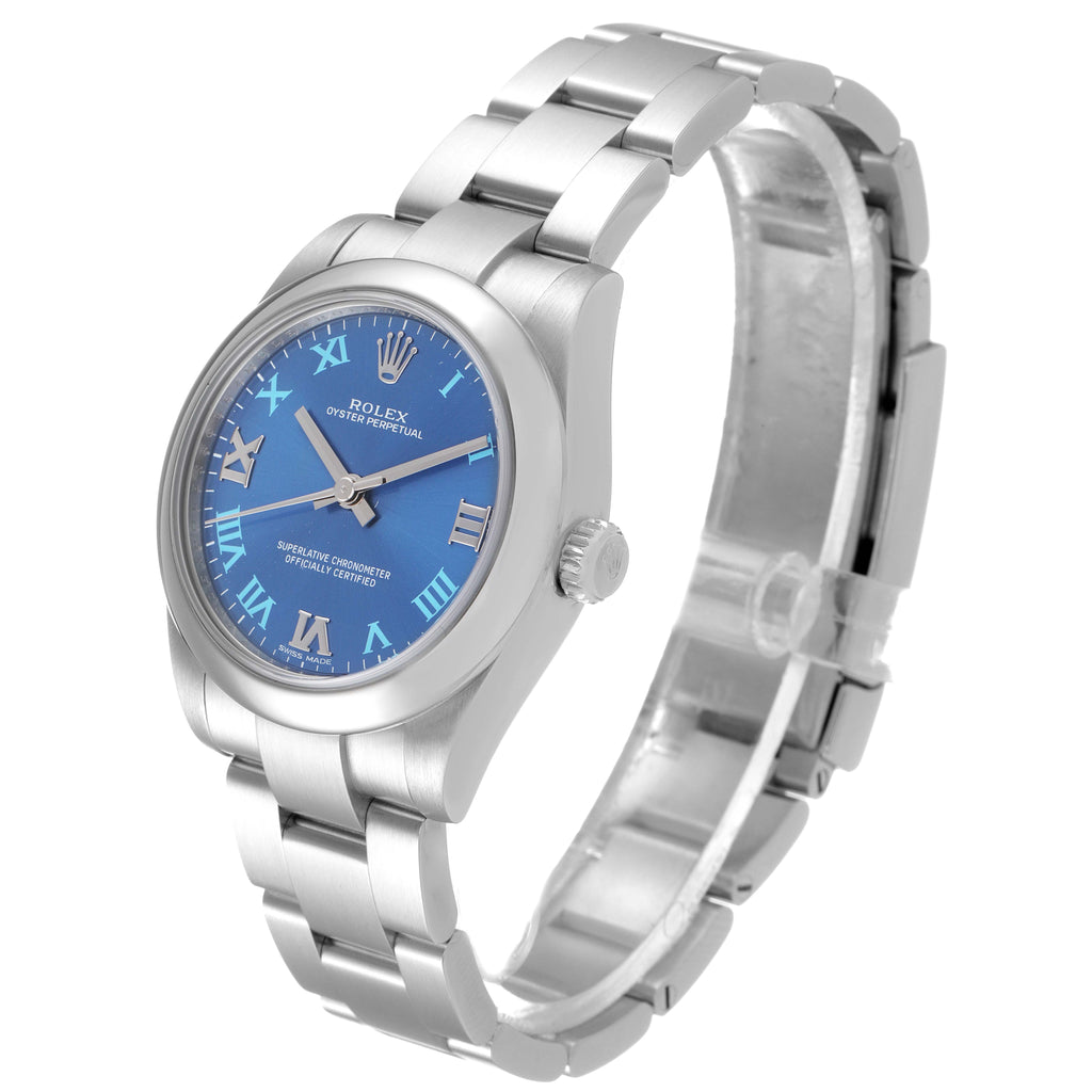 Rolex Oyster Perpetual Midsize 31 Blue Dial Ladies Watch 177200 Box Card