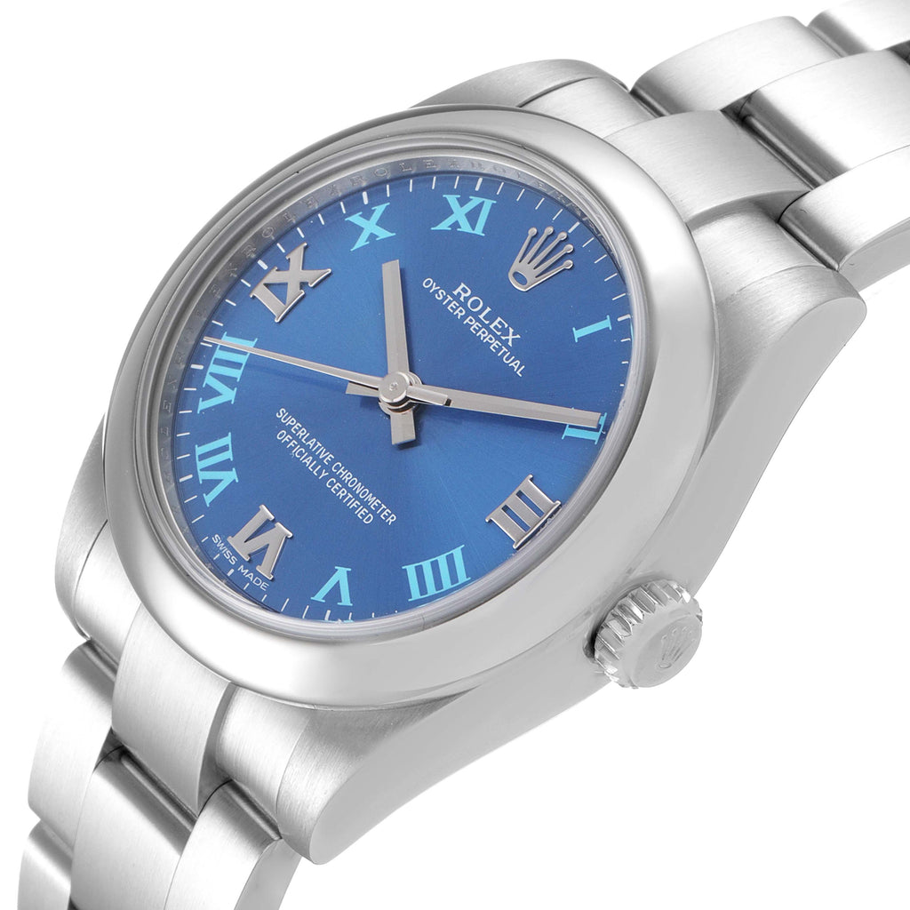 Rolex Oyster Perpetual Midsize 31 Blue Dial Ladies Watch 177200 Box Card
