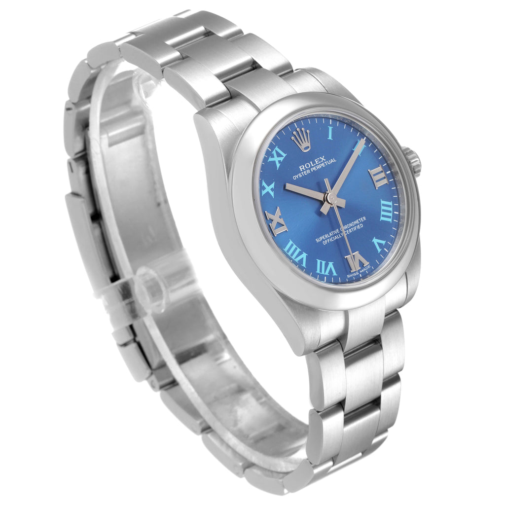 Rolex Oyster Perpetual Midsize 31 Blue Dial Ladies Watch 177200 Box Card