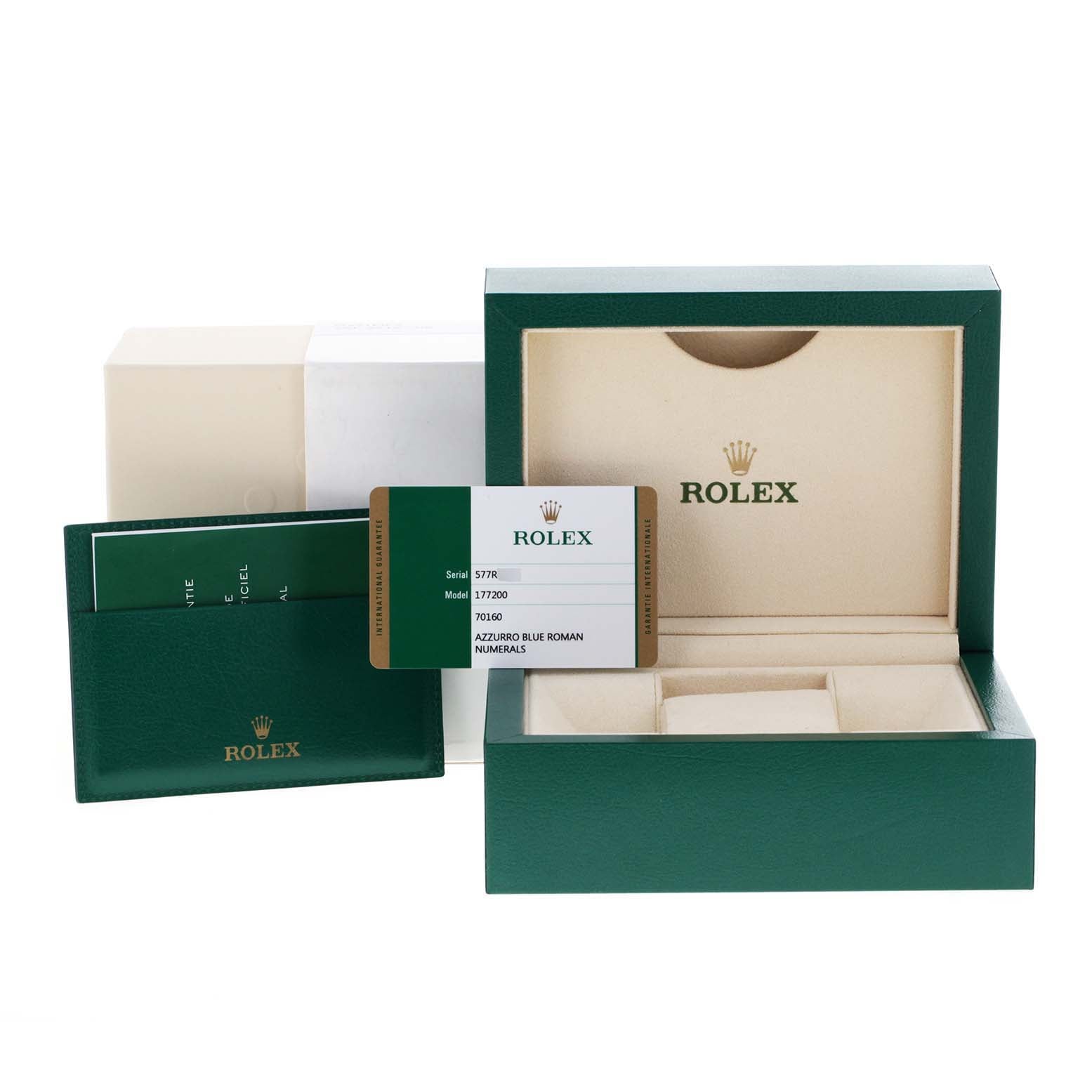 Rolex Oyster Perpetual Midsize 31 Blue Dial Ladies Watch 177200 Box Card