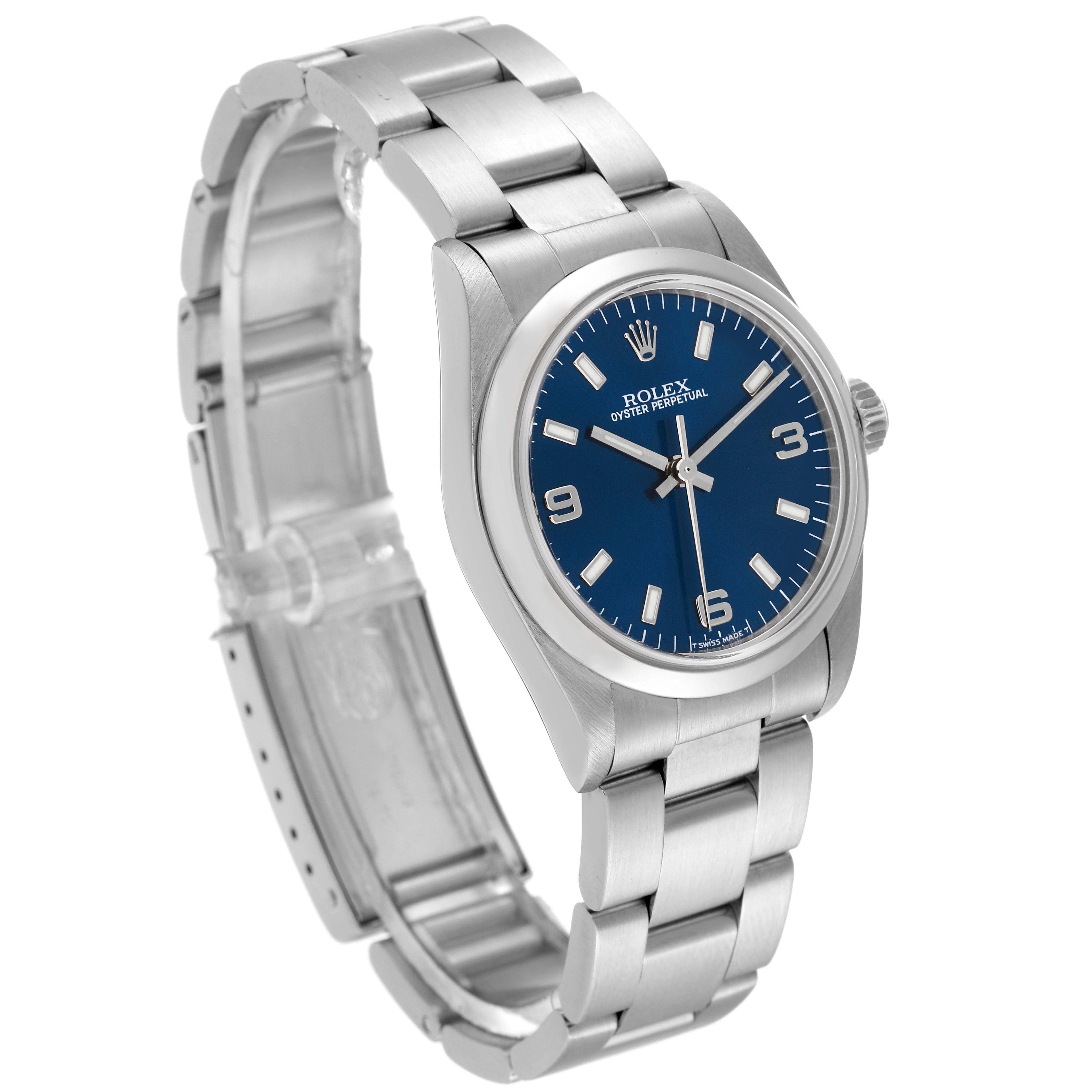Rolex Oyster Perpetual Midsize 31mm Blue Dial Steel Ladies Watch 77080 Box Paper