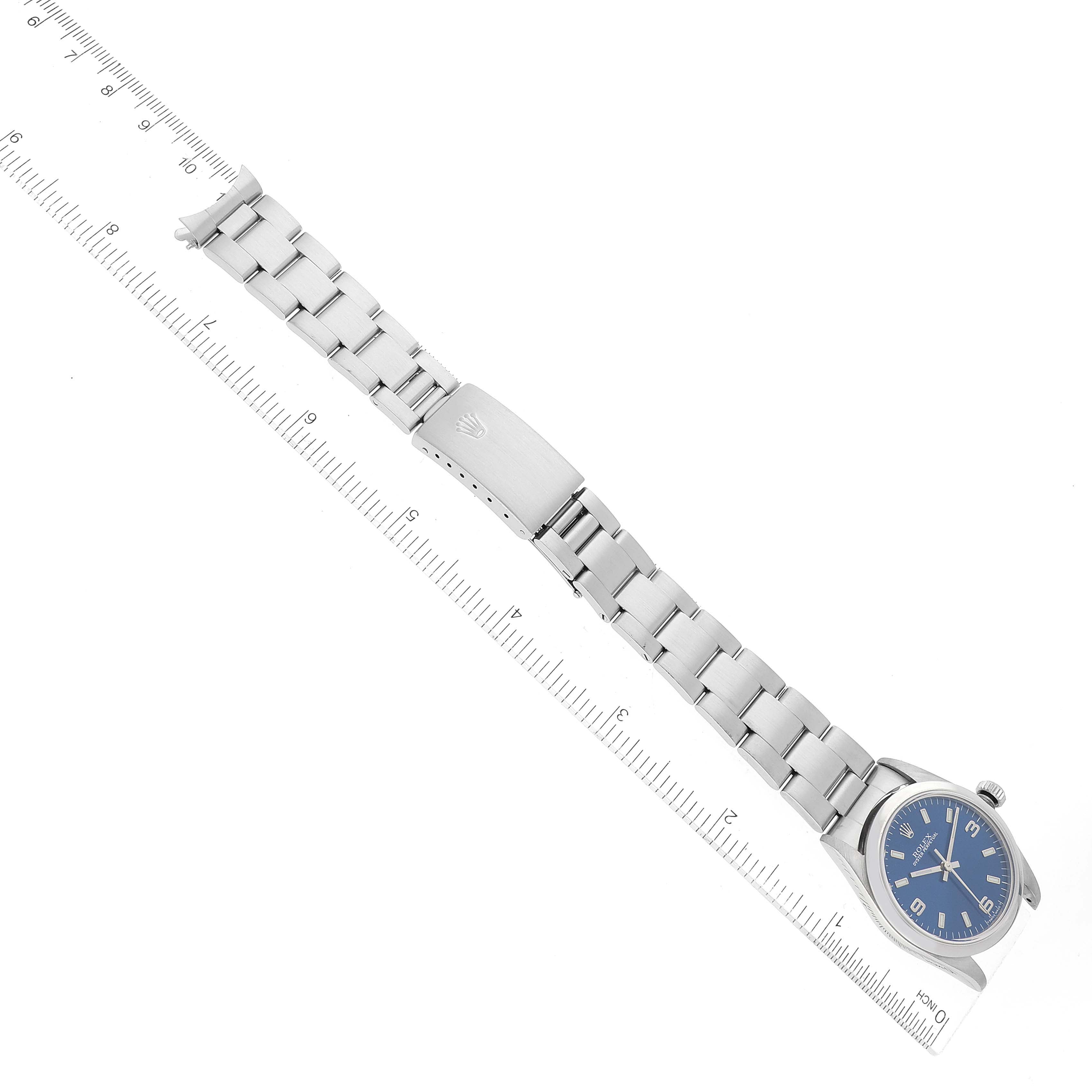 Rolex Oyster Perpetual Midsize 31mm Blue Dial Steel Ladies Watch 77080 Box Paper