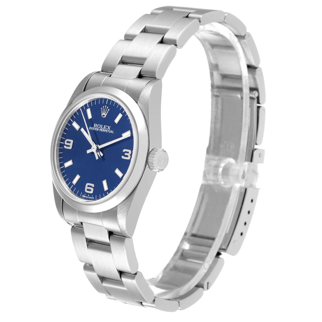 Rolex Oyster Perpetual Midsize 31mm Steel Blue Dial Ladies Watch 77080 Papers