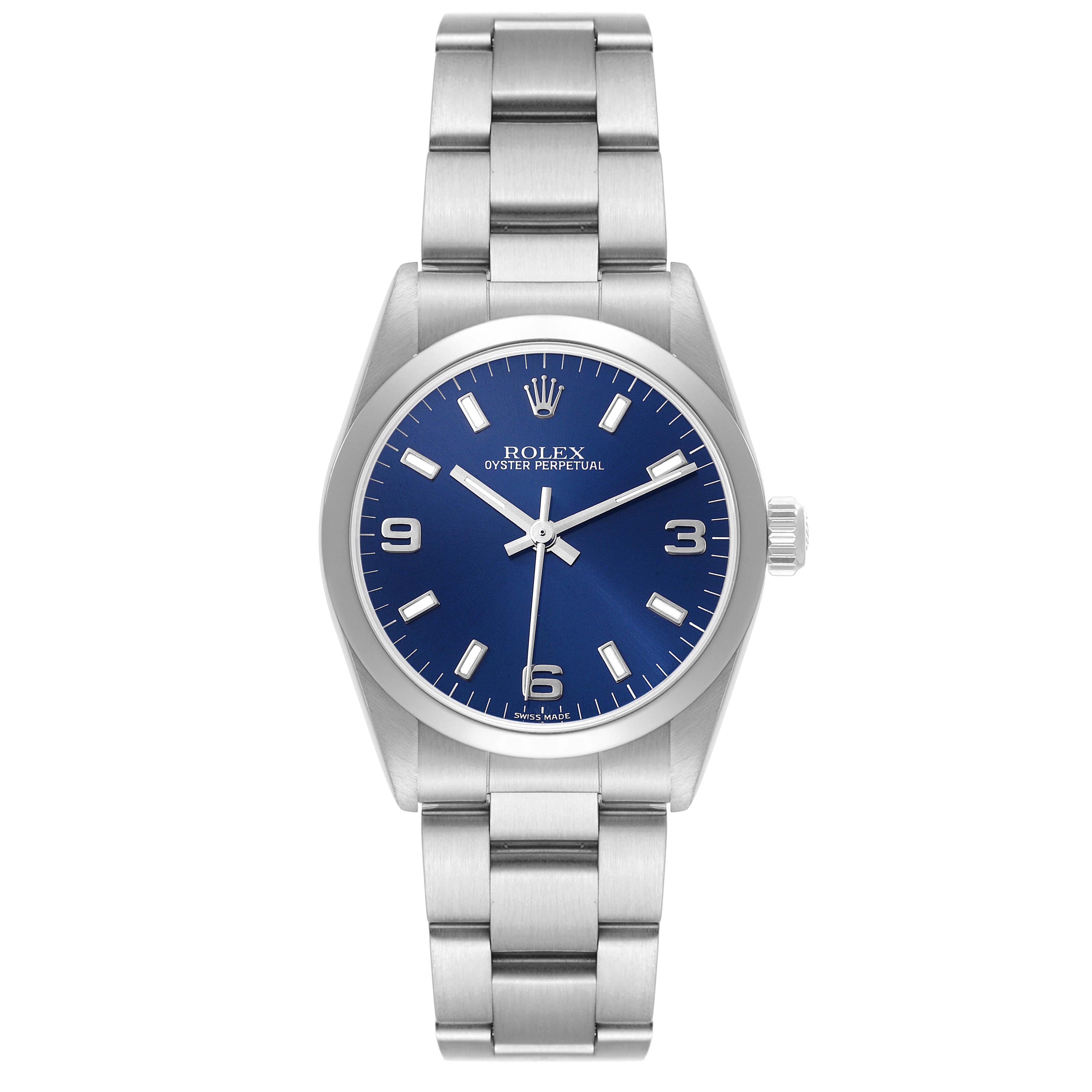 Rolex Oyster Perpetual Midsize 31mm Steel Blue Dial Ladies Watch 77080 Papers