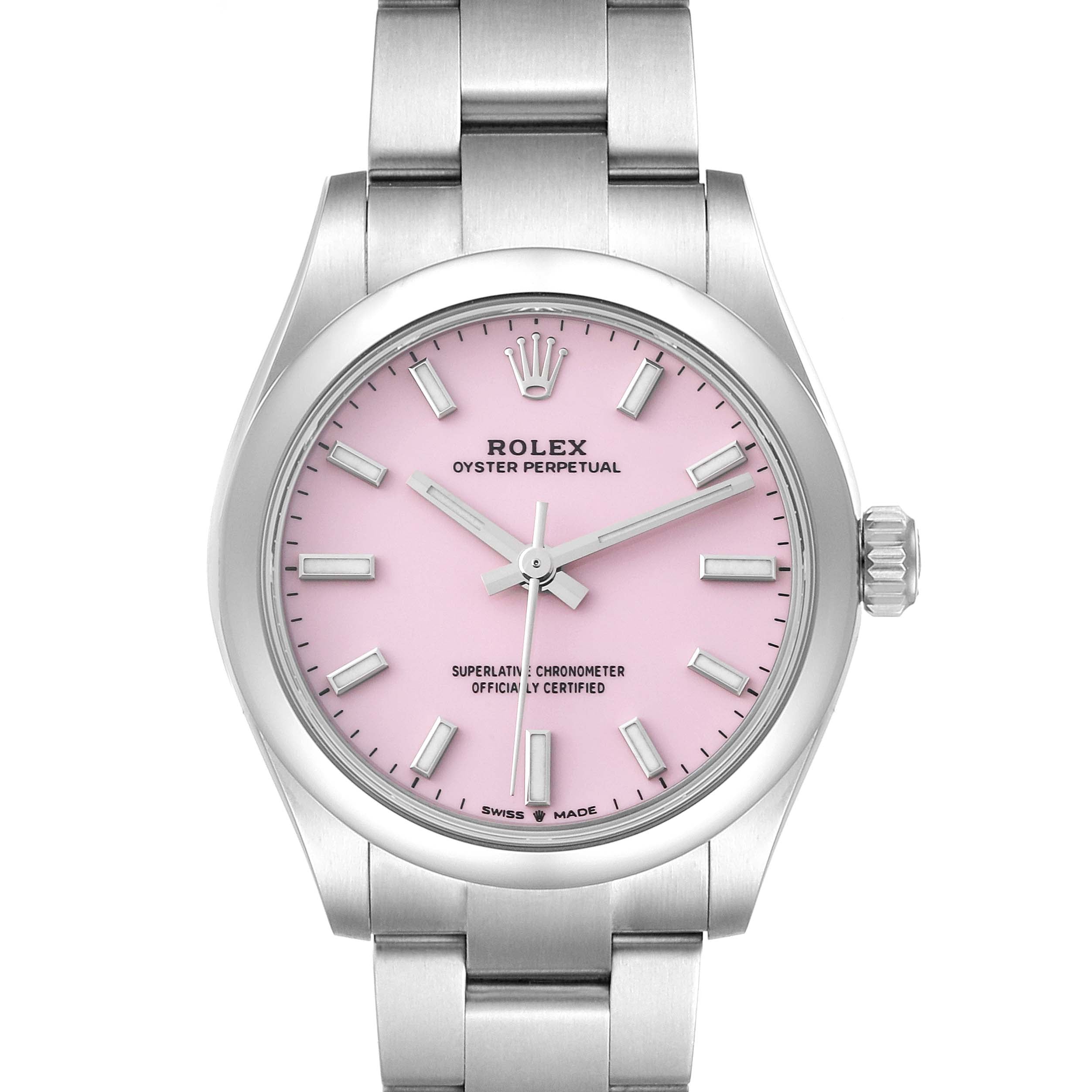 Rolex Oyster Perpetual Midsize Candy Pink Dial Steel Ladies Watch 277200
