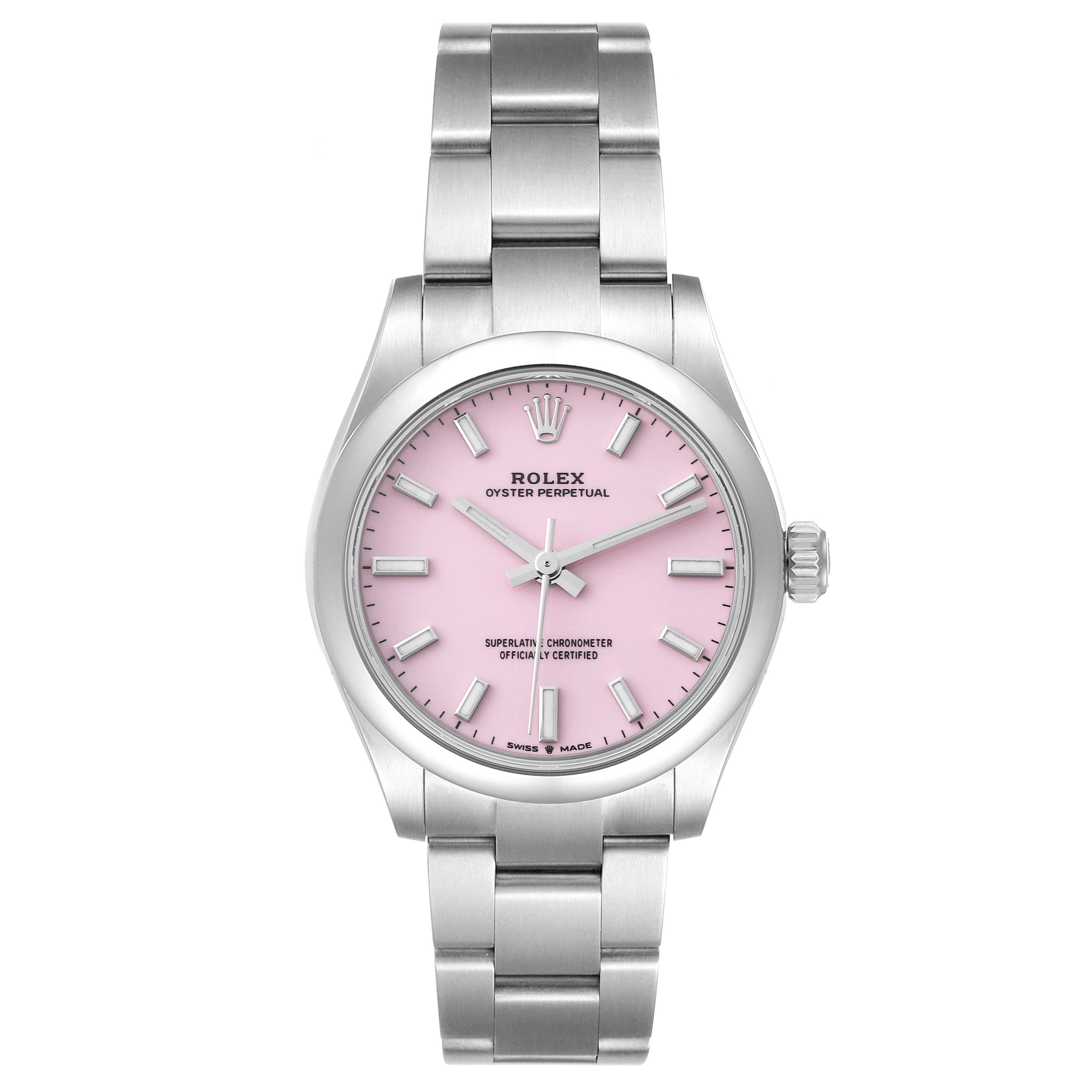 Rolex Oyster Perpetual Midsize Candy Pink Dial Steel Ladies Watch 277200