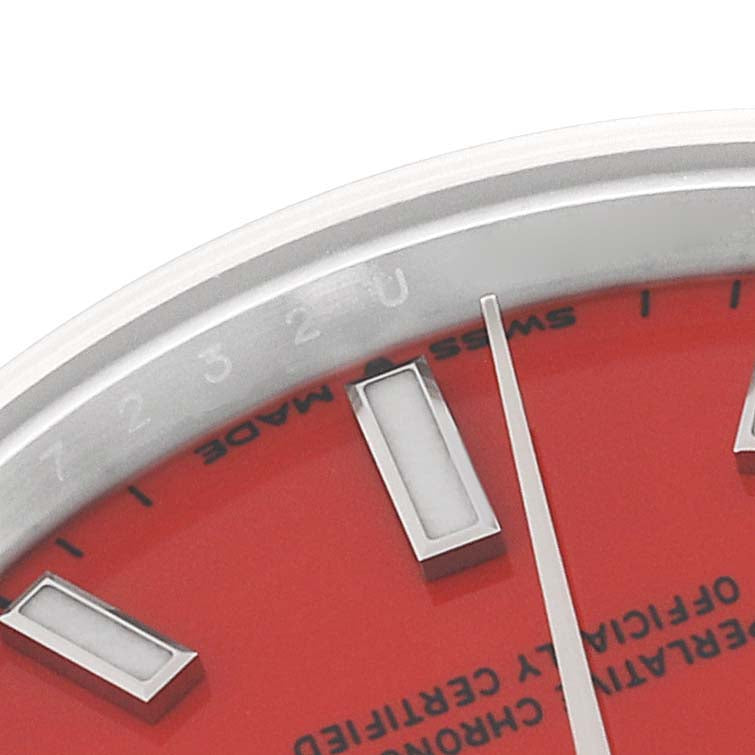 Rolex Oyster Perpetual Midsize Coral Red Dial Steel Ladies Watch 277200 Box Card