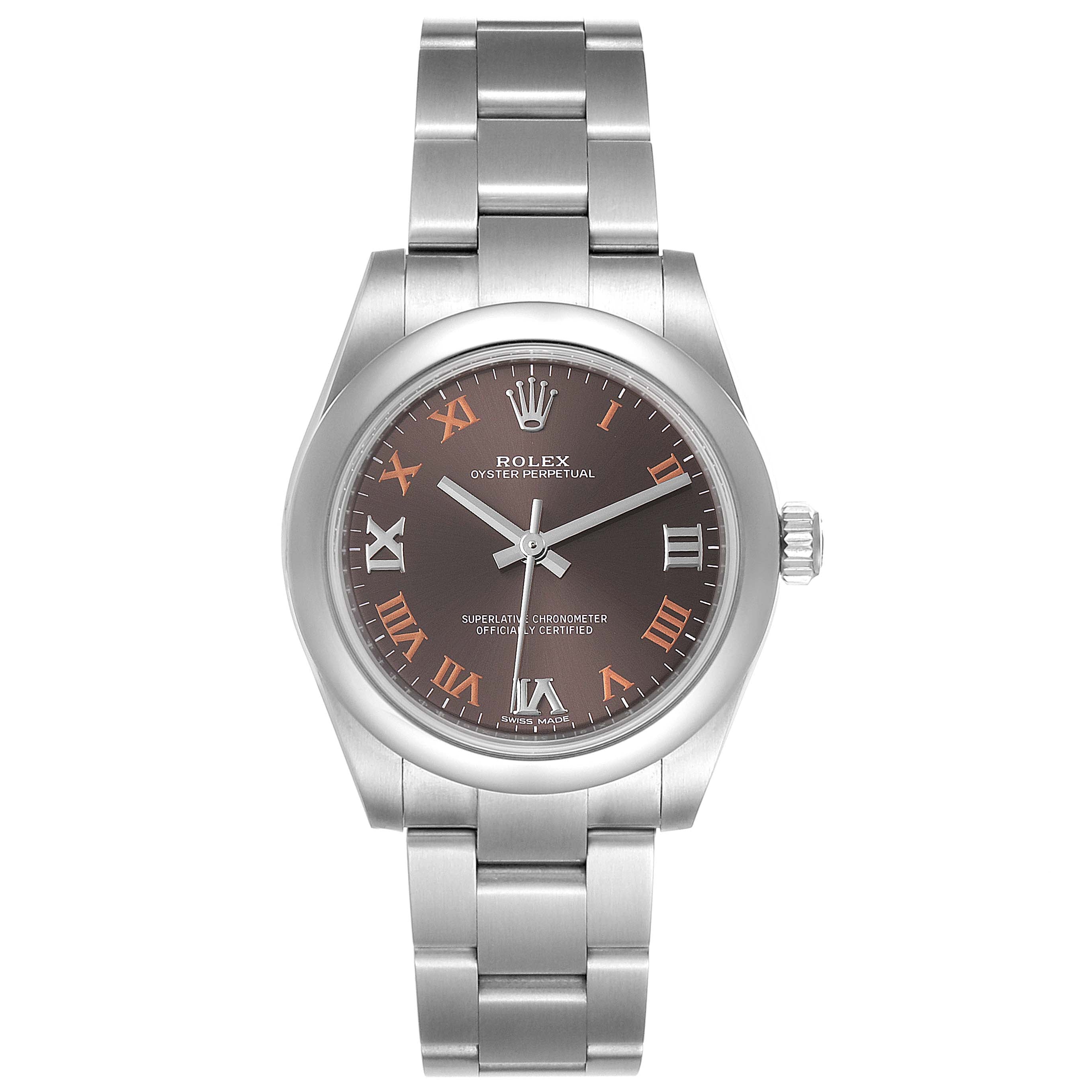 Rolex Oyster Perpetual Midsize Gray Dial Ladies Watch 177200 Box Card