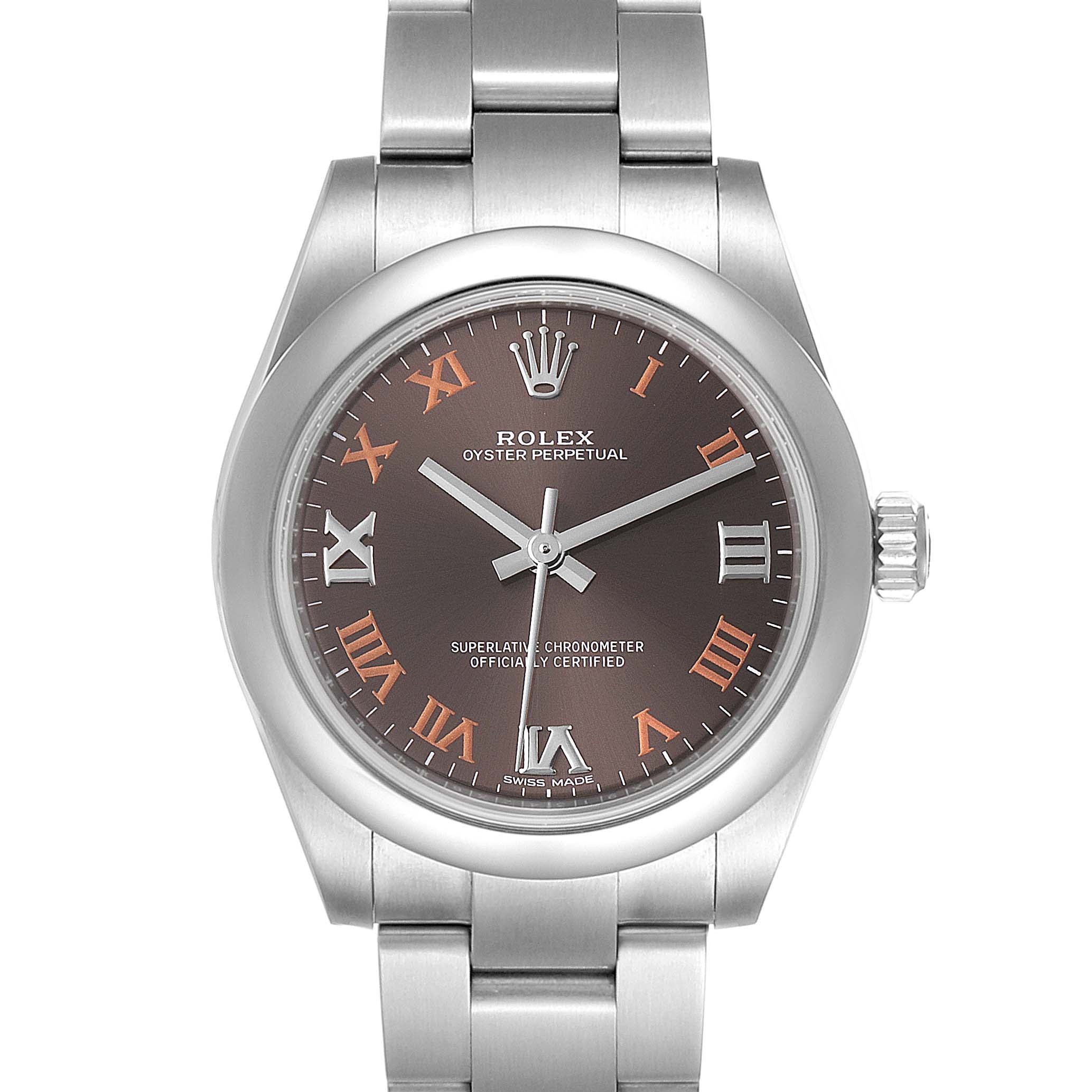Rolex Oyster Perpetual Midsize Gray Dial Ladies Watch 177200 Box Card