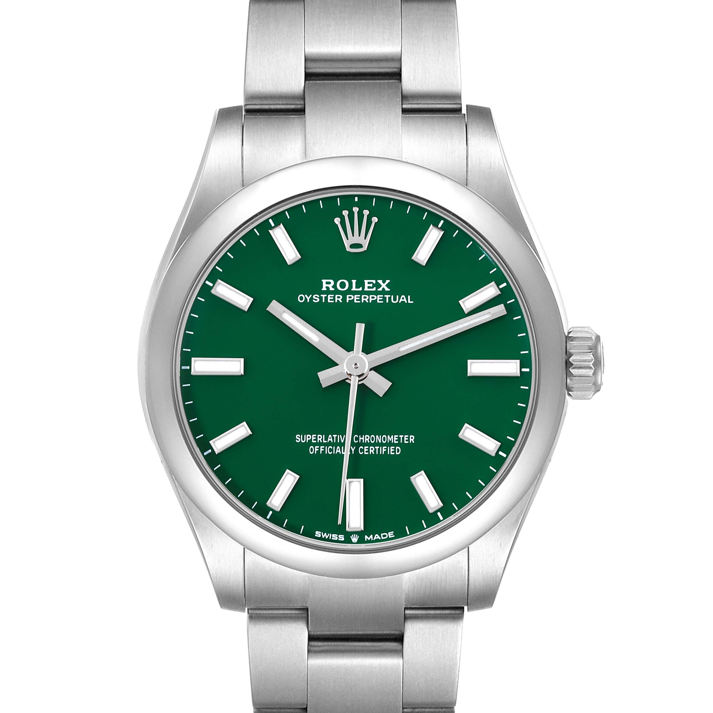 Rolex Oyster Perpetual Midsize Green Dial Automatic Steel Ladies Watch 277200