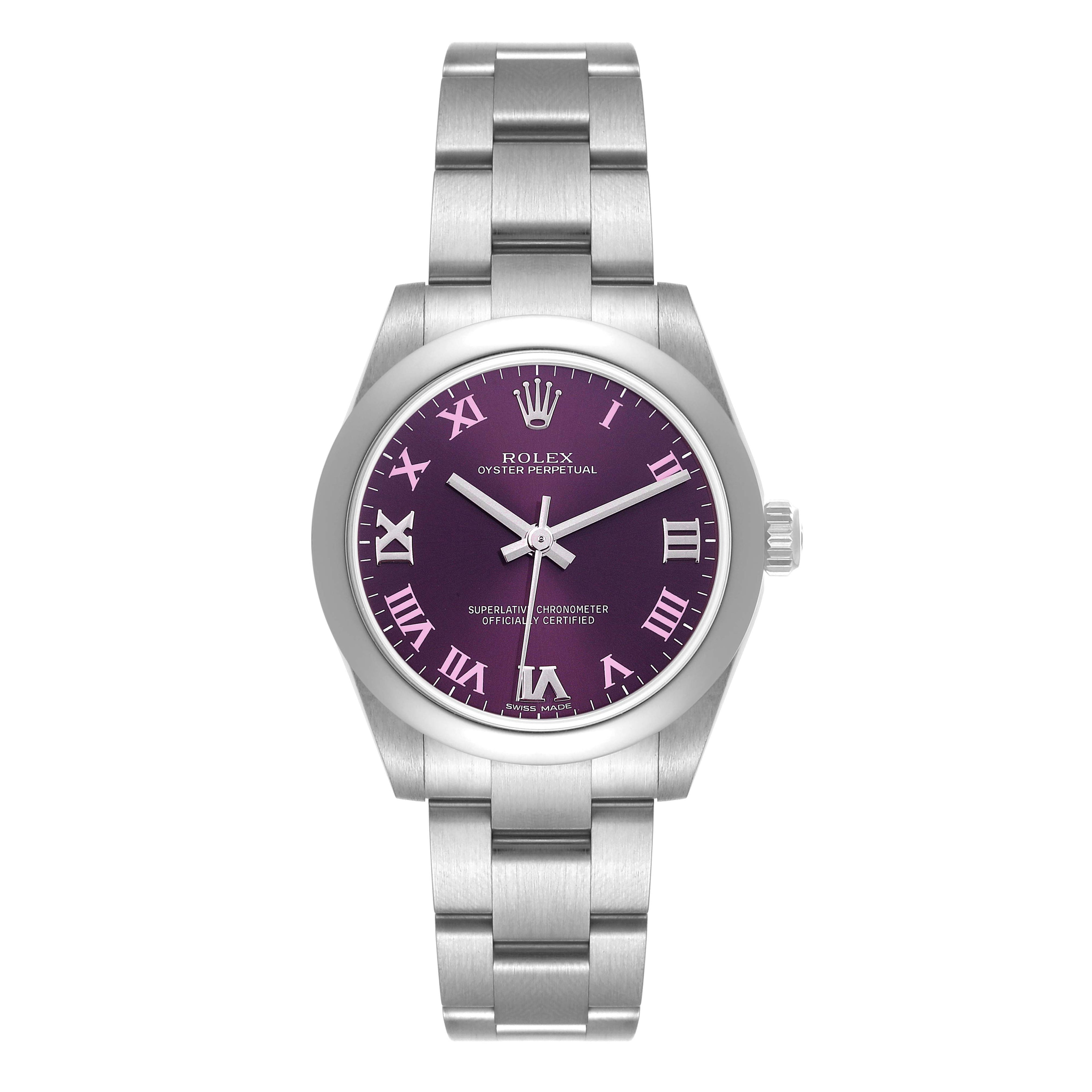 Rolex Oyster Perpetual Midsize Red Grape Dial Ladies Watch 177200