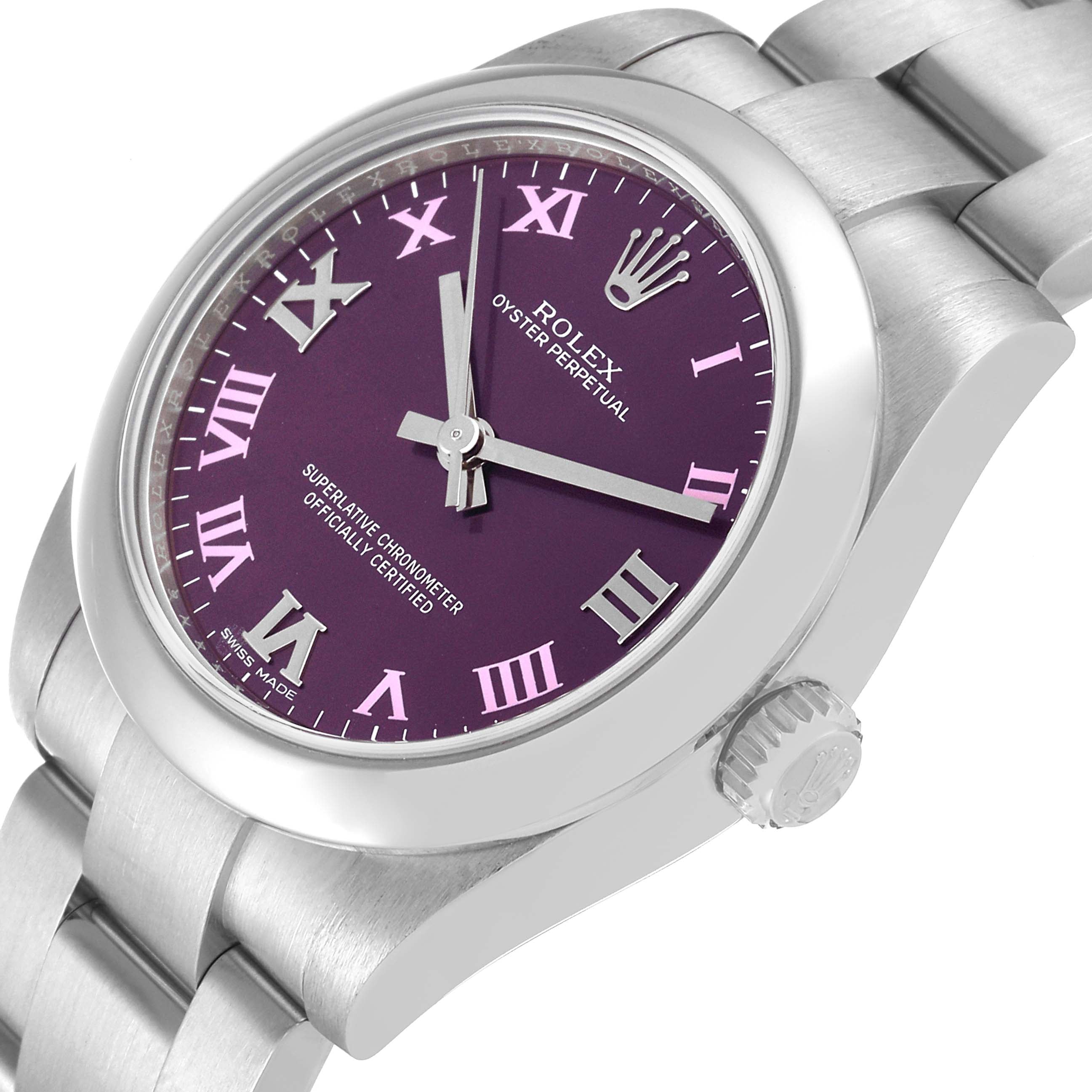 Rolex Oyster Perpetual Midsize Red Grape Dial Ladies Watch 177200