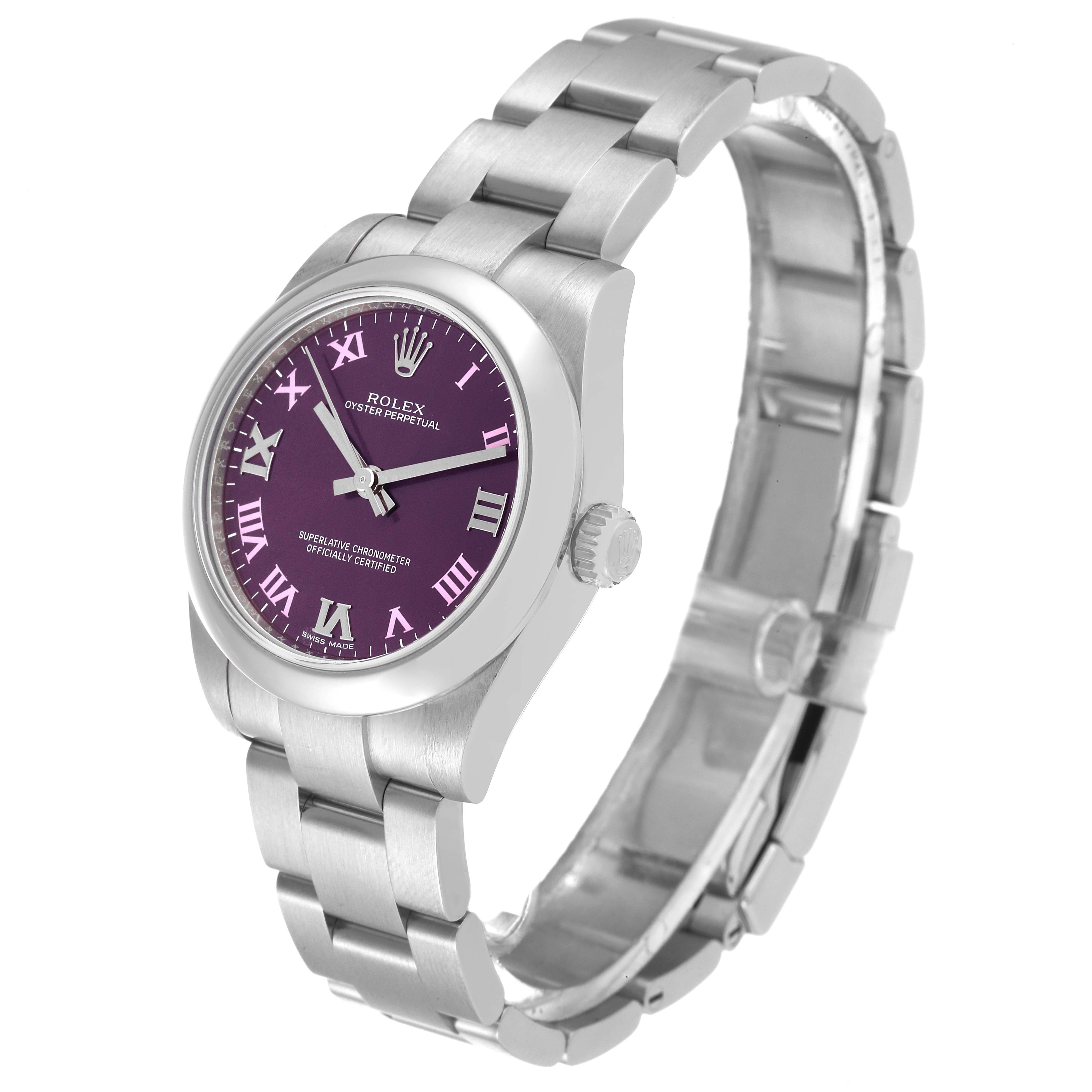 Rolex Oyster Perpetual Midsize Red Grape Dial Ladies Watch 177200