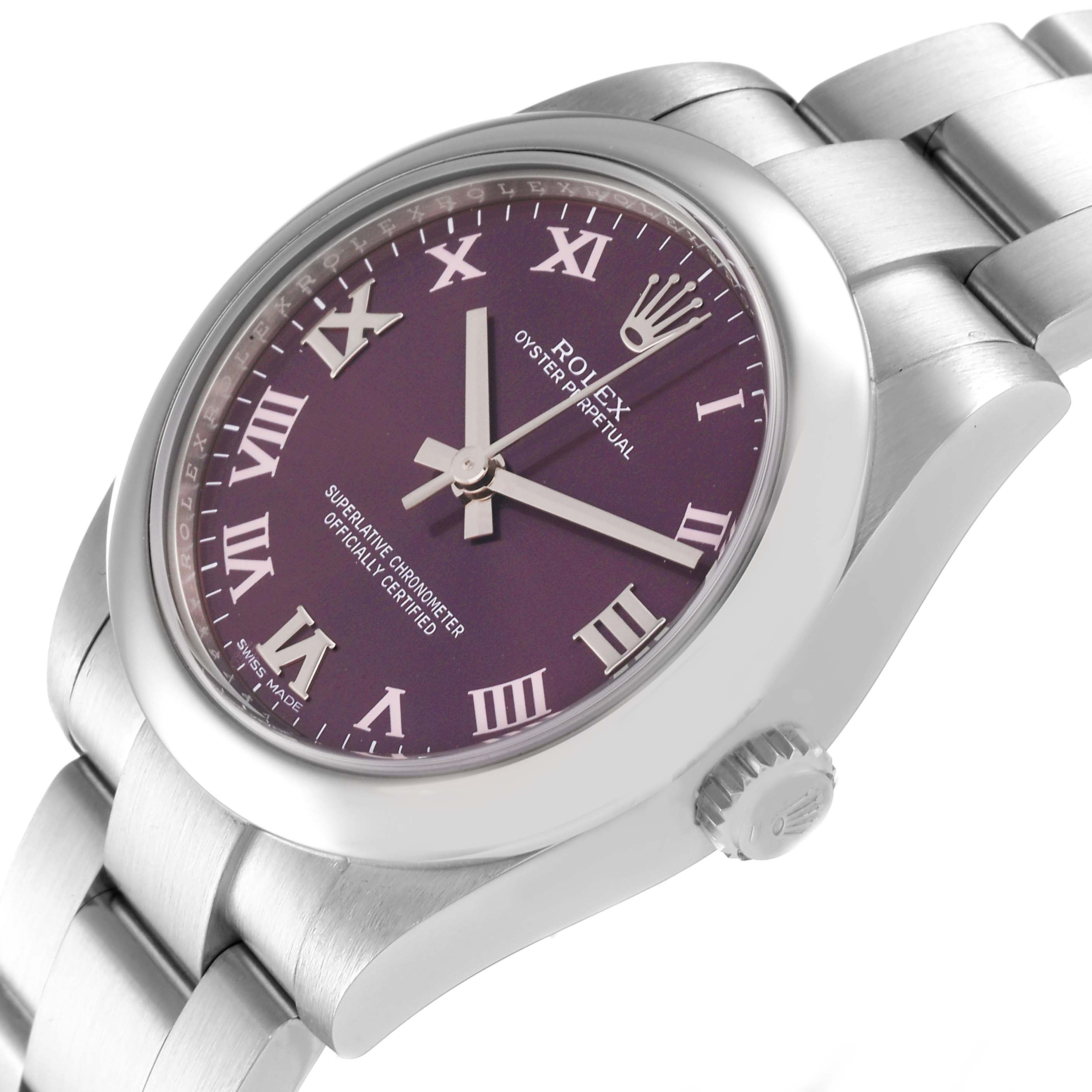 Rolex Oyster Perpetual Midsize Red Grape Dial Ladies Watch 177200 Box Card