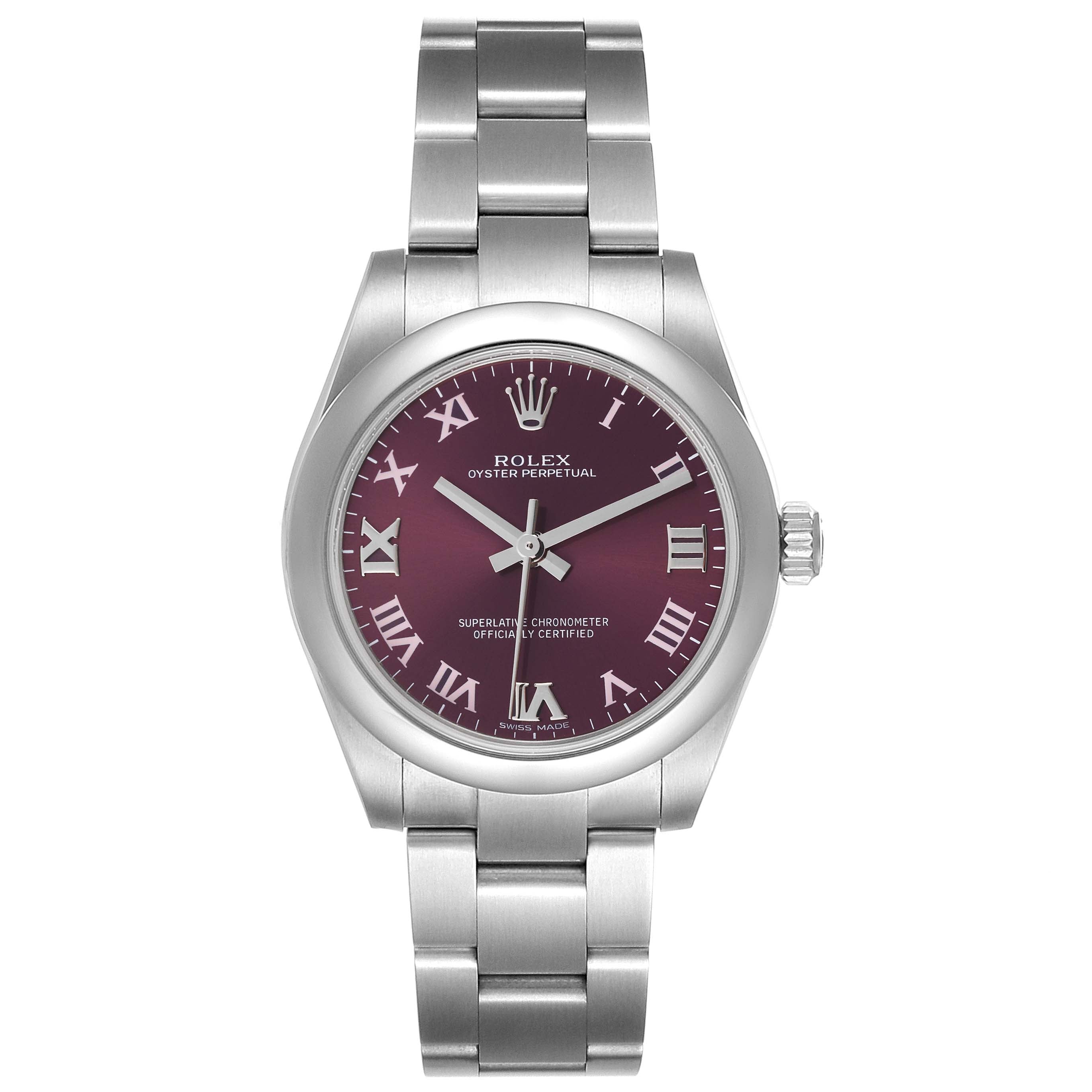 Rolex Oyster Perpetual Midsize Red Grape Dial Ladies Watch 177200 Box Card