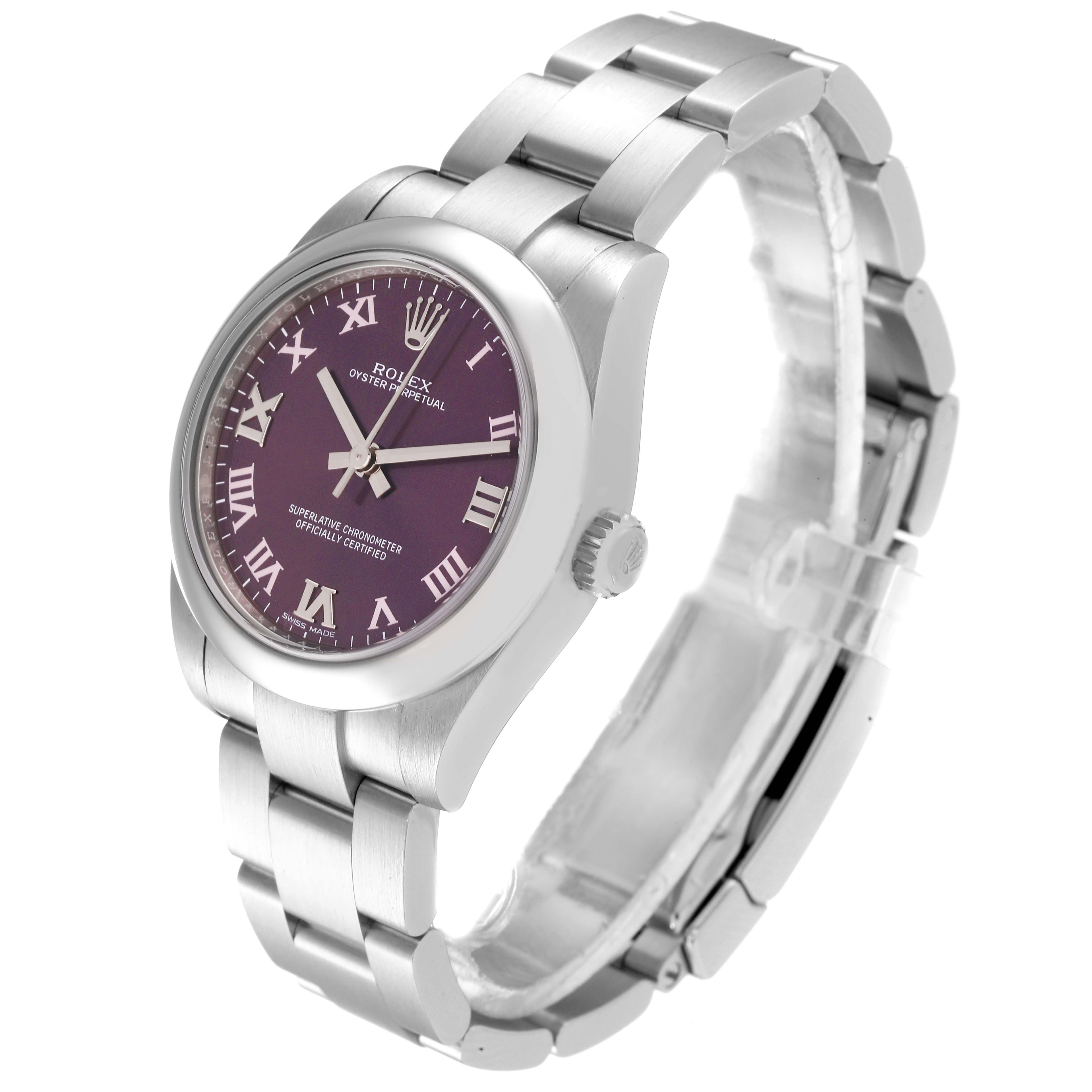 Rolex Oyster Perpetual Midsize Red Grape Dial Ladies Watch 177200 Box Card