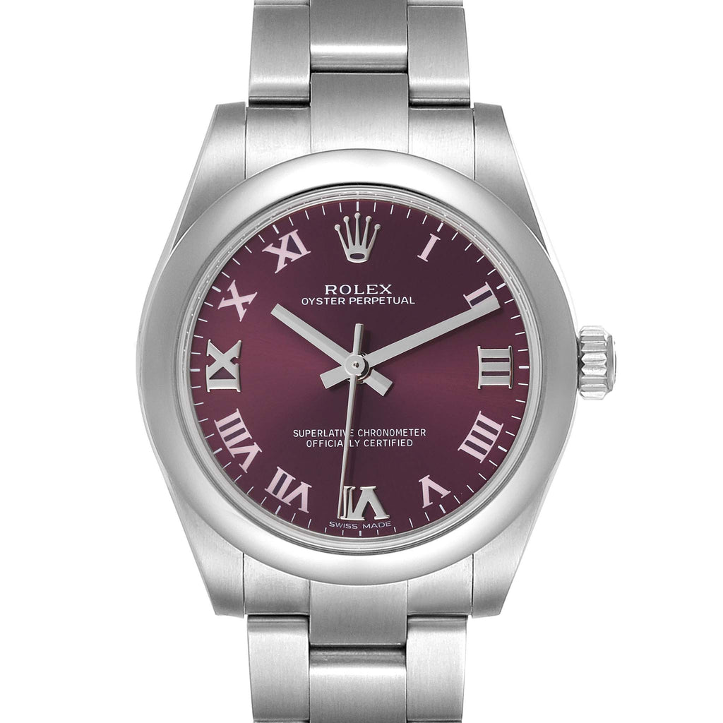 Rolex Oyster Perpetual Midsize Red Grape Dial Ladies Watch 177200 Box Card