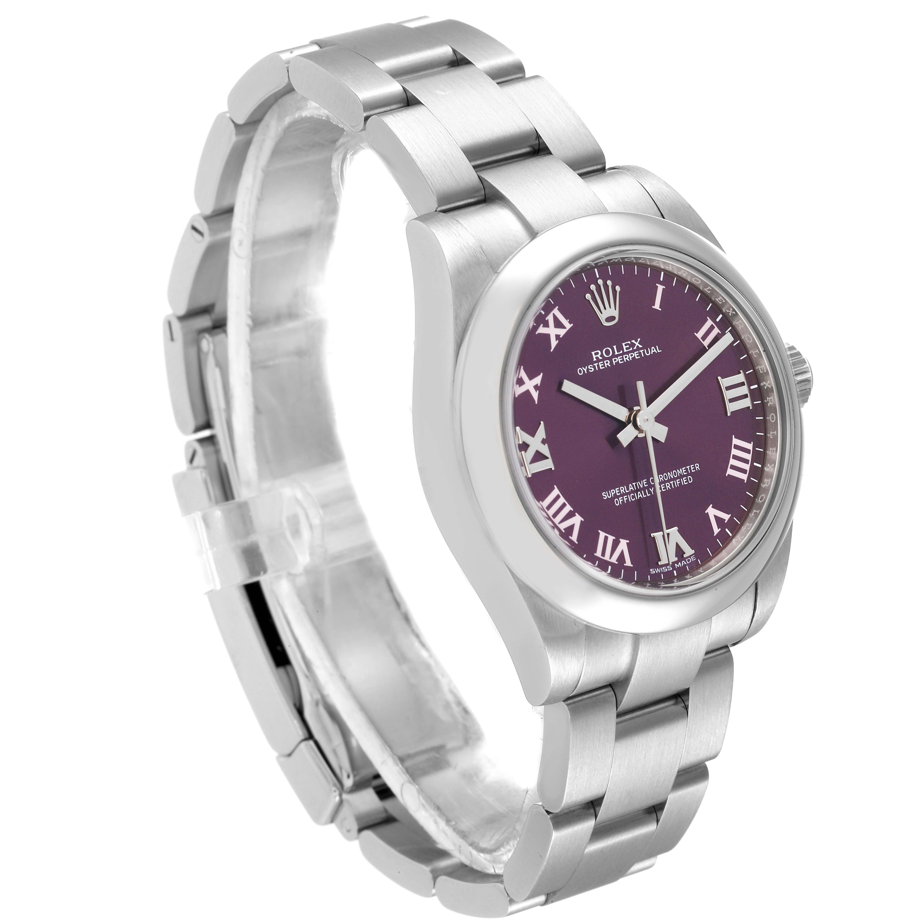 Rolex Oyster Perpetual Midsize Red Grape Dial Ladies Watch 177200 Box Card