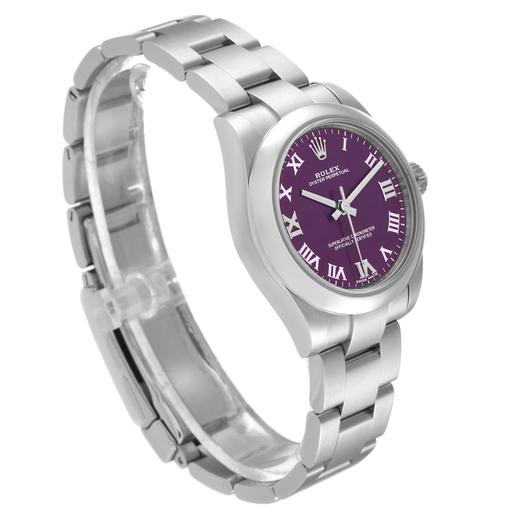 Rolex Oyster Perpetual Midsize Red Grape Dial Ladies Watch 177200 Unworn