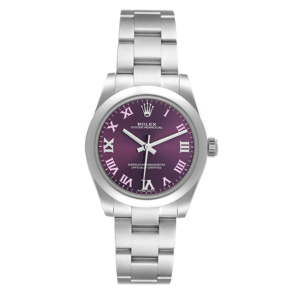Rolex Oyster Perpetual Midsize Red Grape Dial Ladies Watch 177200 Unworn