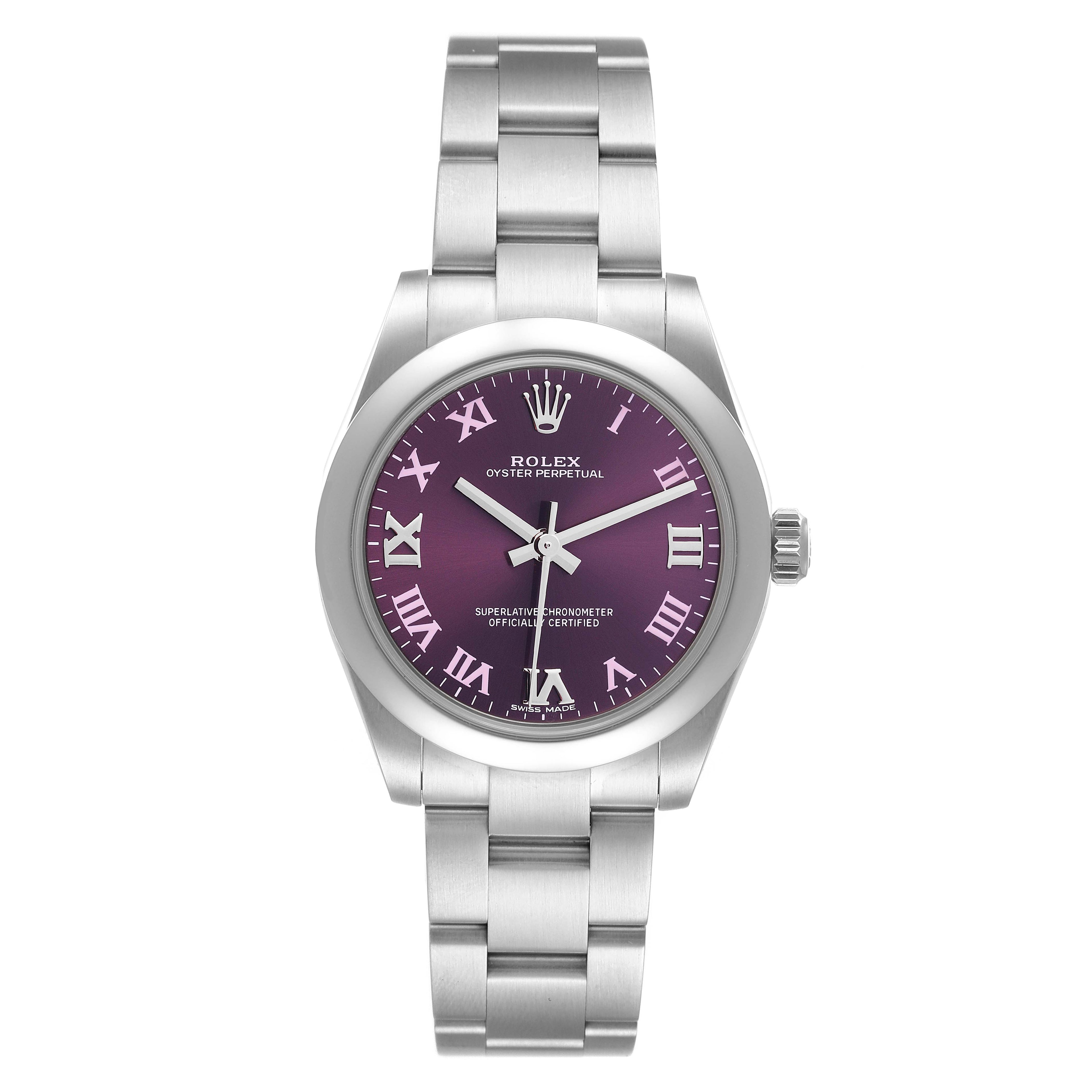 Rolex Oyster Perpetual Midsize Red Grape Dial Ladies Watch 177200 Unworn