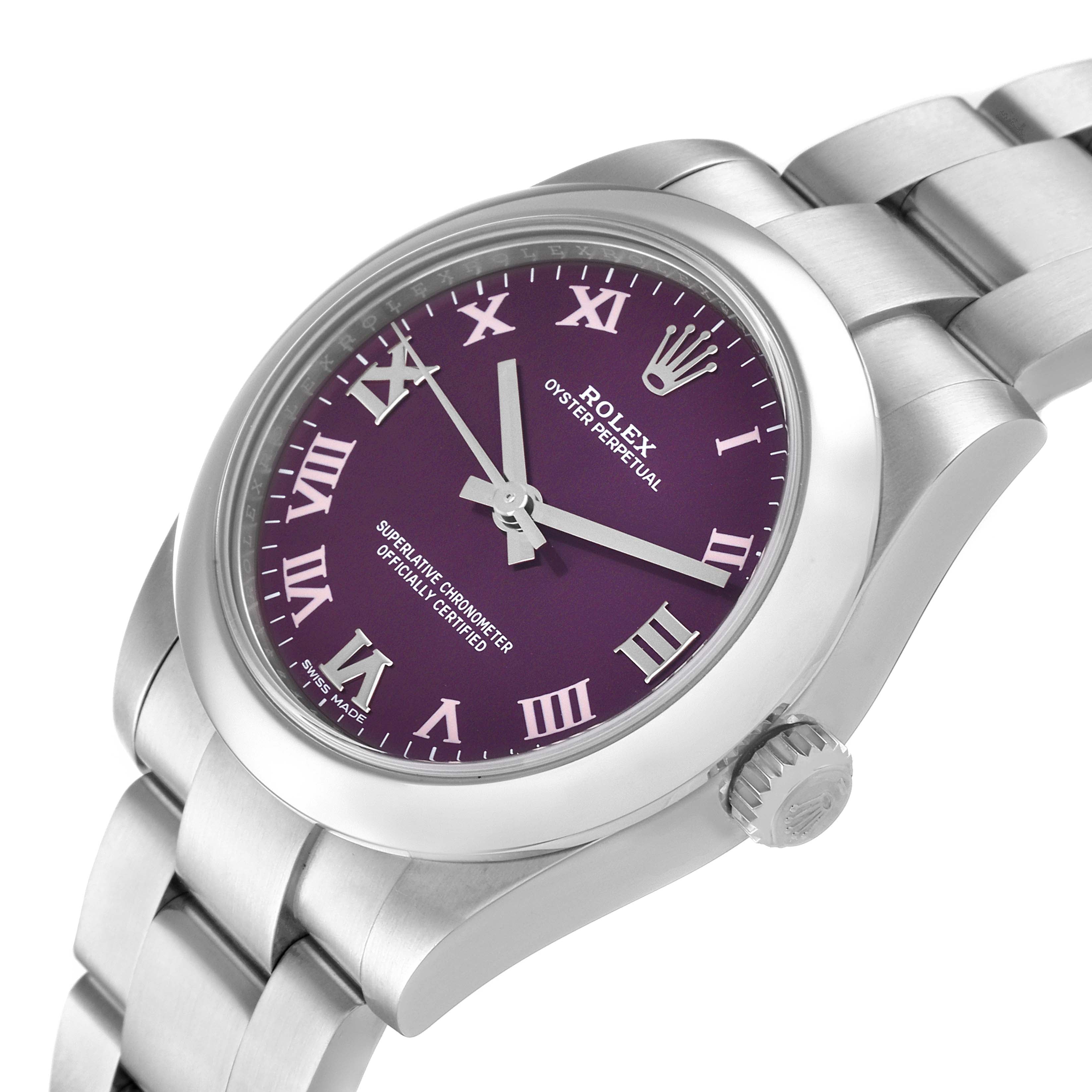 Rolex Oyster Perpetual Midsize Red Grape Dial Ladies Watch 177200 Unworn