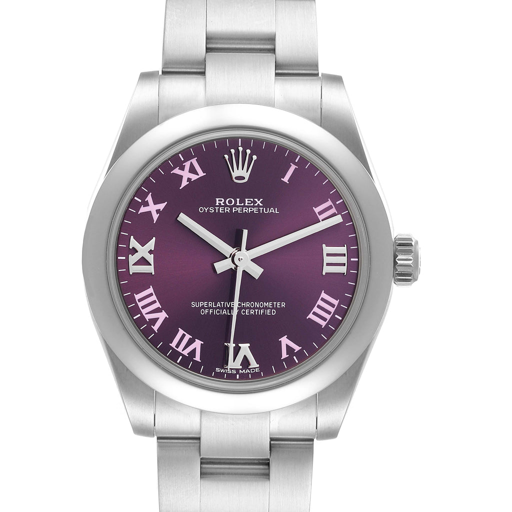 Rolex Oyster Perpetual Midsize Red Grape Dial Ladies Watch 177200 Unworn