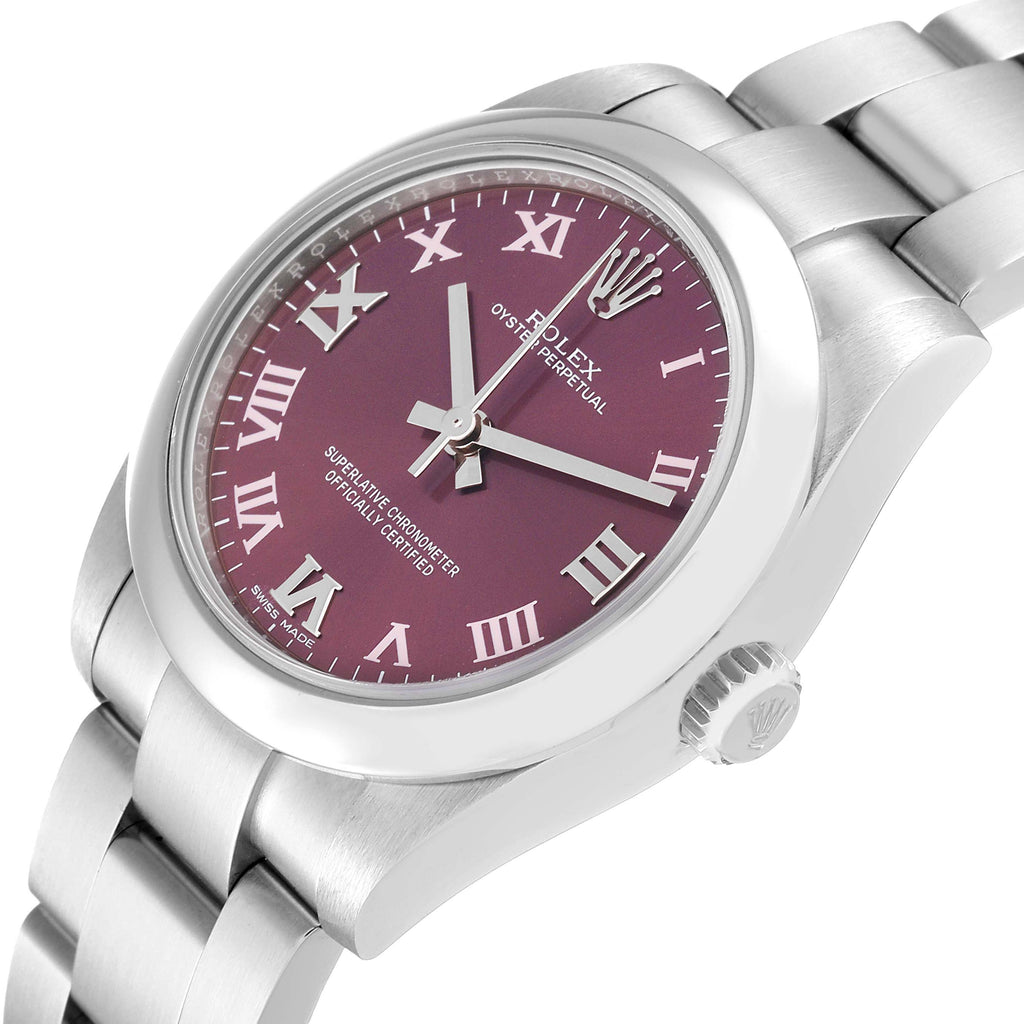 Rolex Oyster Perpetual Midsize Red Grape Silver Ladies Watch 177200 Box Card
