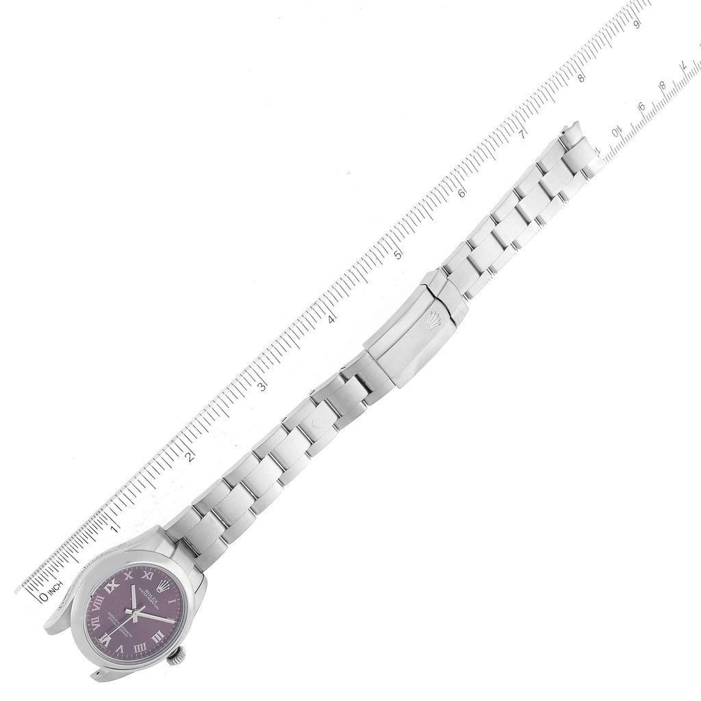 Rolex Oyster Perpetual Midsize Red Grape Silver Ladies Watch 177200 Box Card