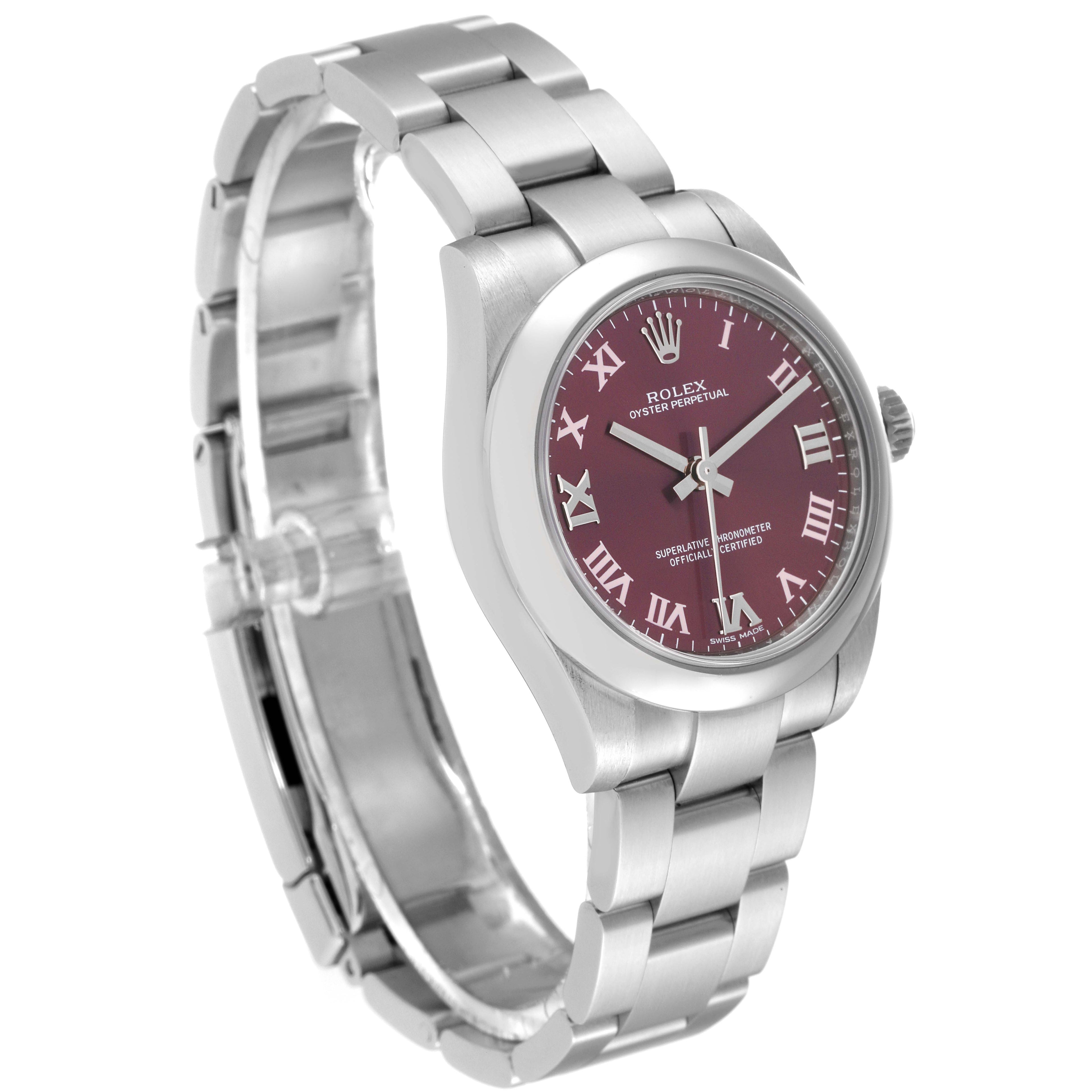 Rolex Oyster Perpetual Midsize Red Grape Silver Ladies Watch 177200 Box Card
