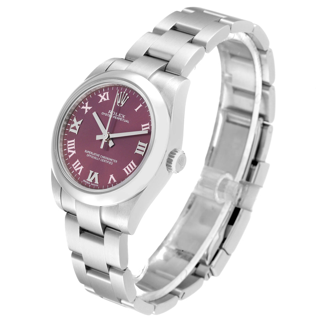 Rolex Oyster Perpetual Midsize Red Grape Silver Ladies Watch 177200 Box Card