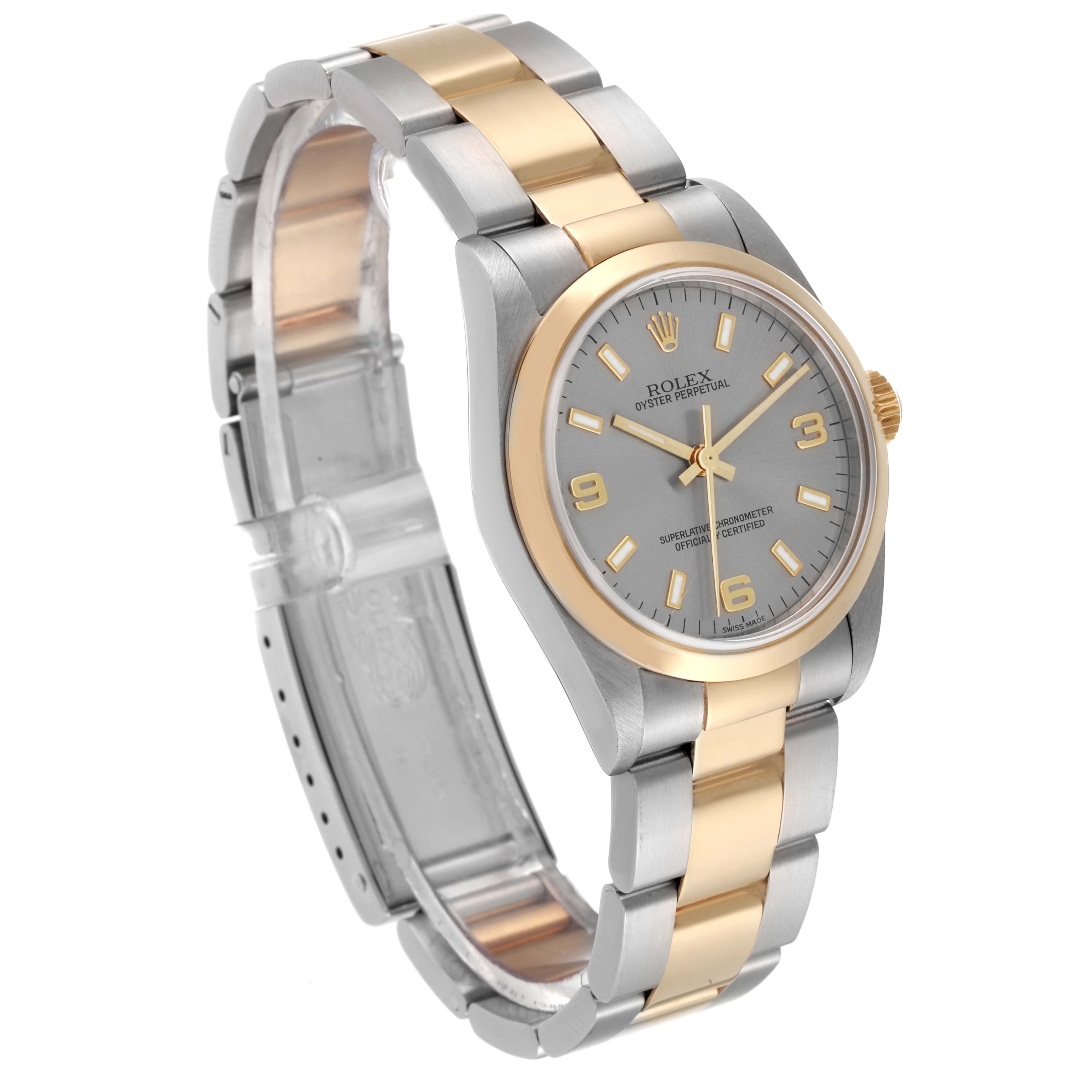 Rolex Oyster Perpetual Midsize Slate Dial Steel Yellow Gold Watch 77483 Papers