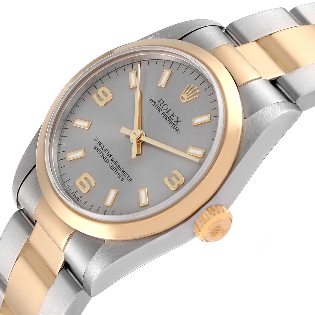 Rolex Oyster Perpetual Midsize Slate Dial Steel Yellow Gold Watch 77483 Papers