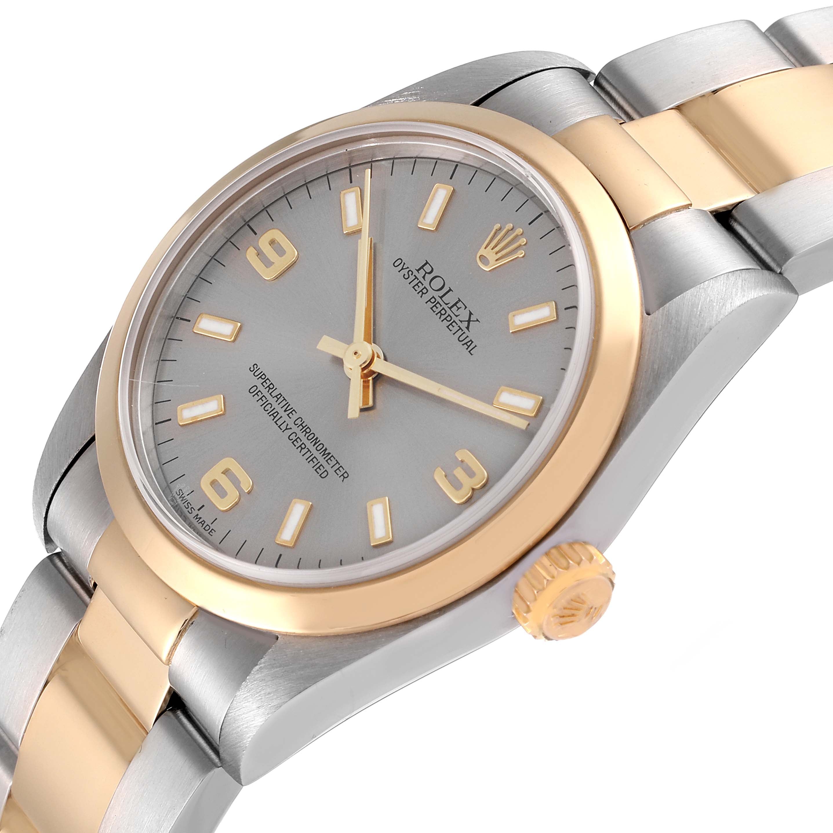 Rolex Oyster Perpetual Midsize Slate Dial Steel Yellow Gold Watch 77483 Papers